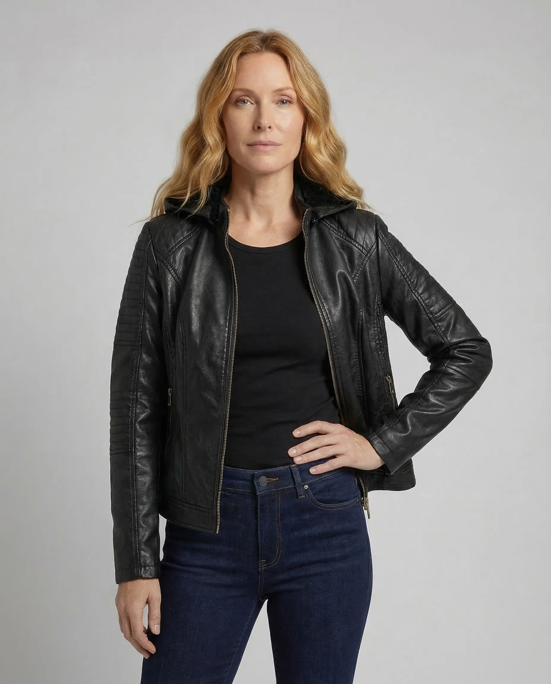 Übergangsjacke Damen Schwarz Teddyfutter - Image 2