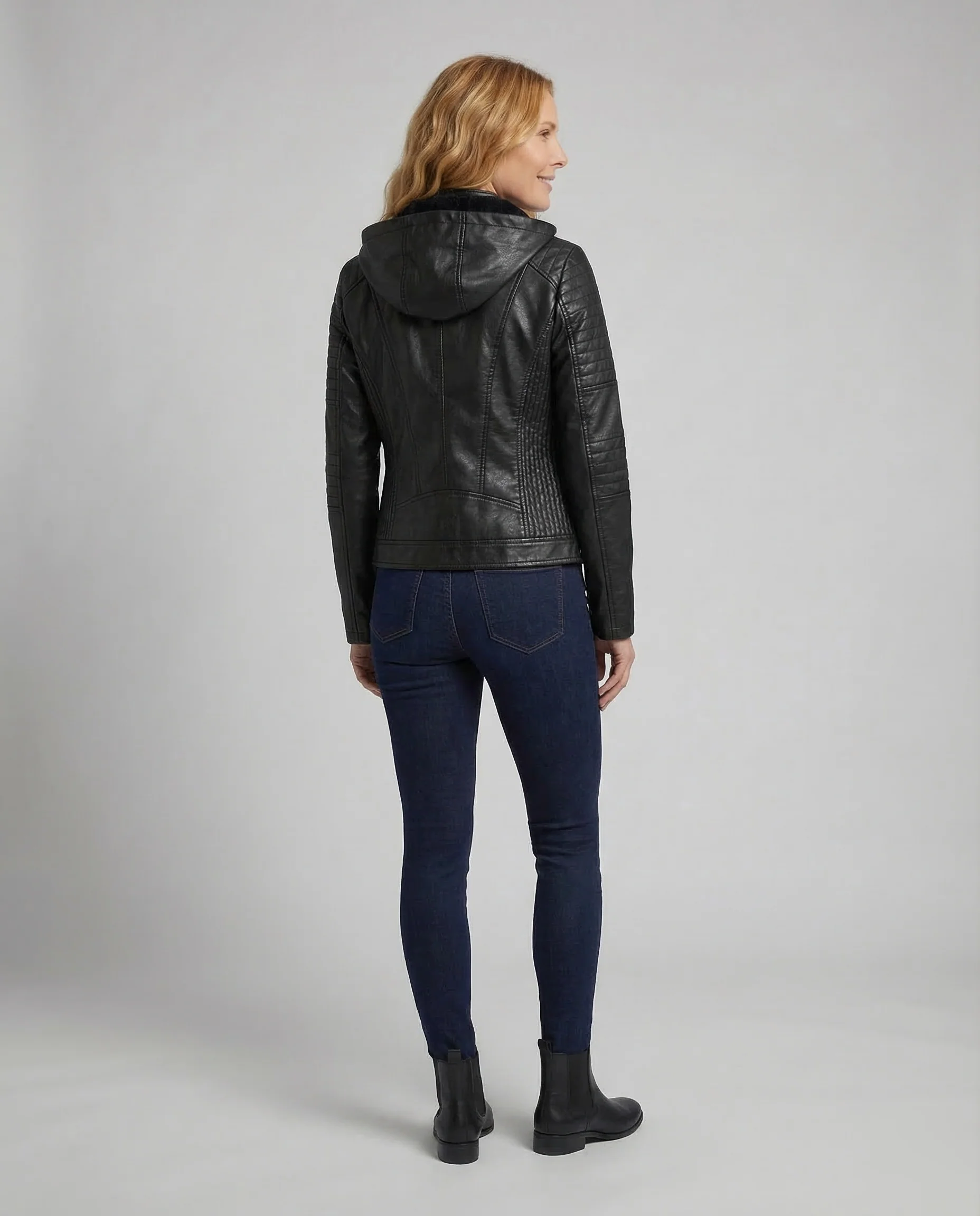 Übergangsjacke Damen Schwarz Teddyfutter - Image 4