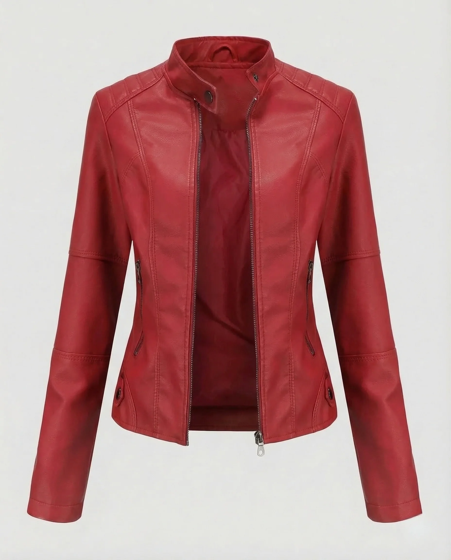 Damen Kunstlederjacke Tailliert Stehkragen - Image 5