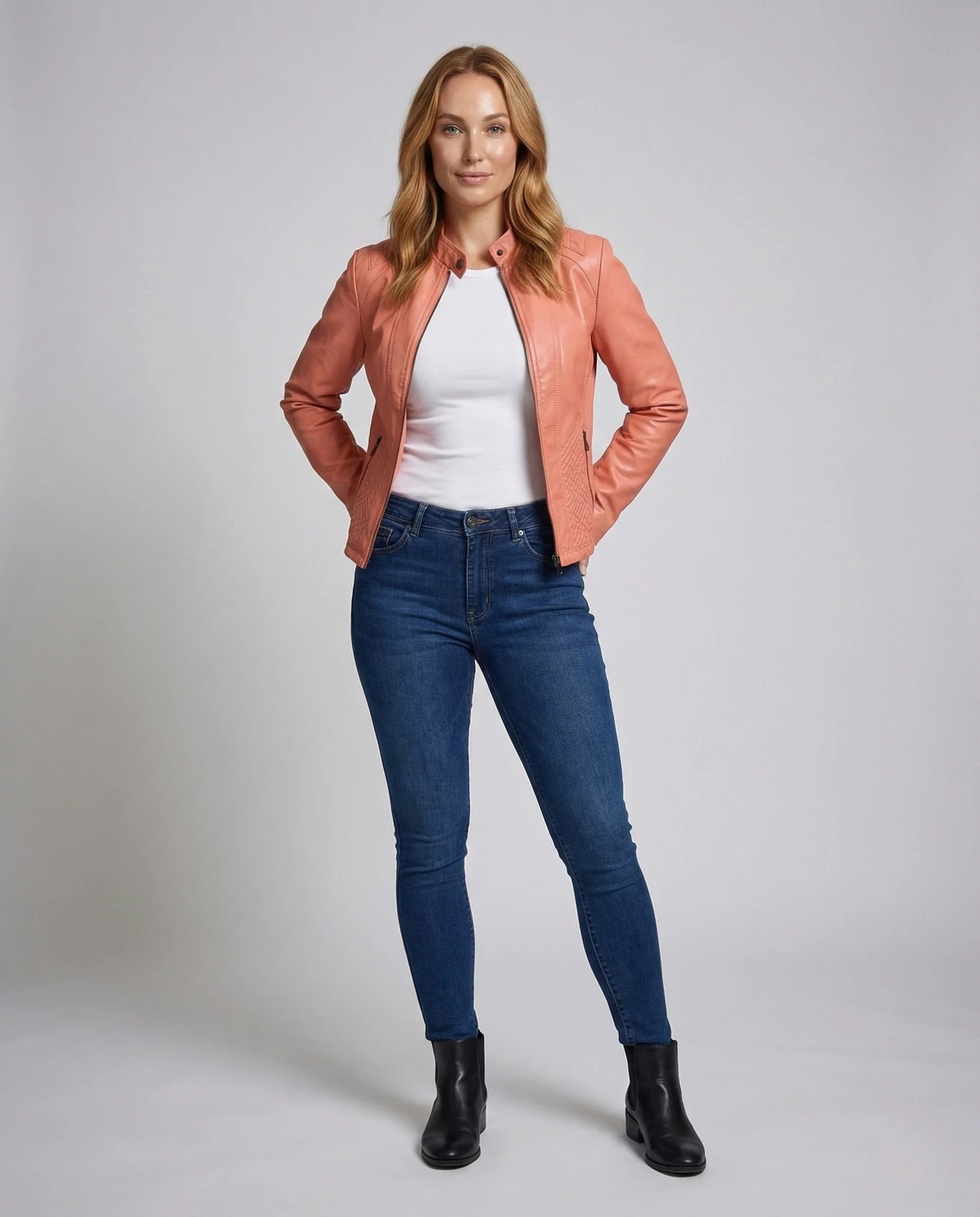 Damen Taillierte Kunstlederjacke mit Stehkragen und Gesteppter Taille