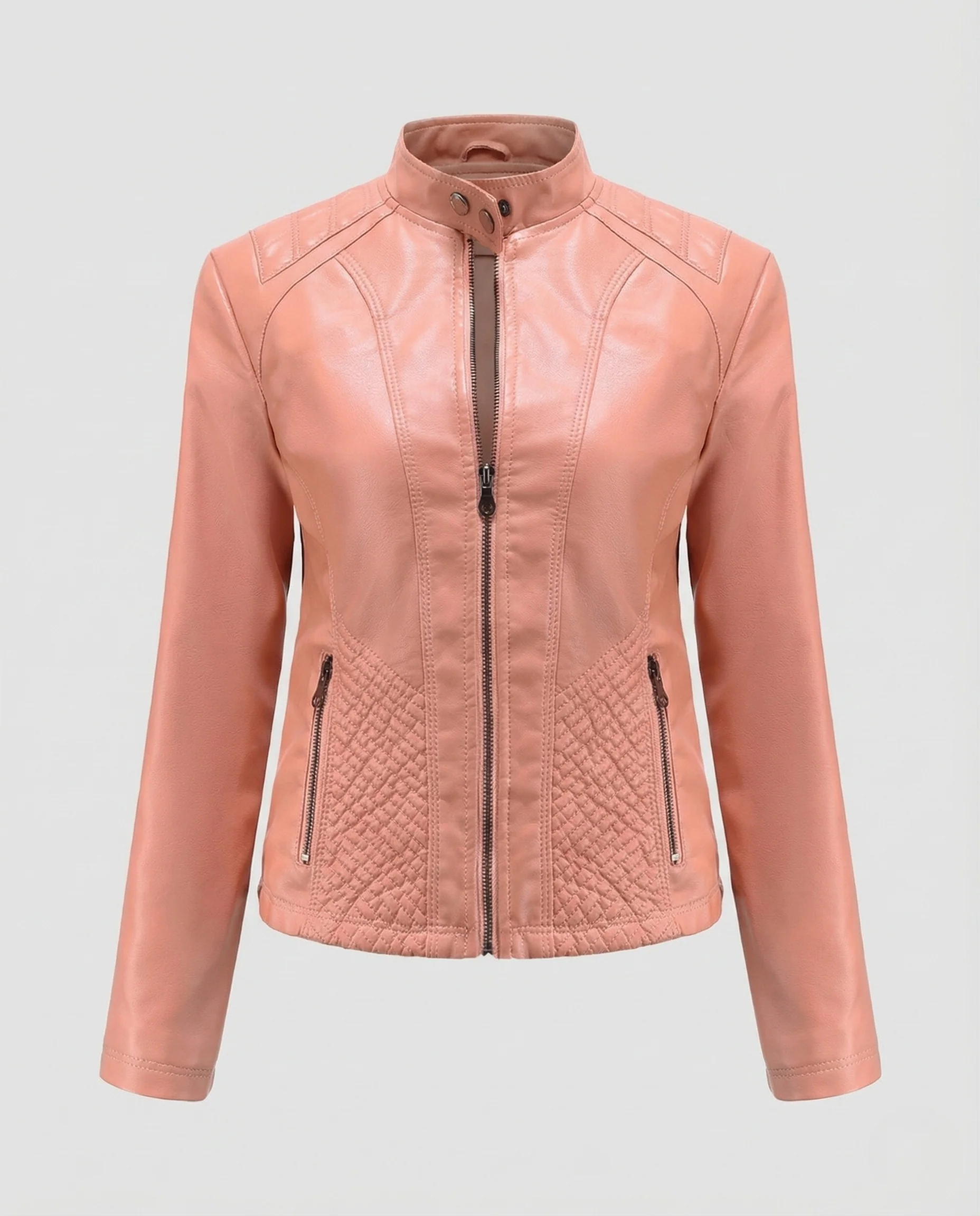 Damen Taillierte Kunstlederjacke mit Stehkragen und Gesteppter Taille - Image 4