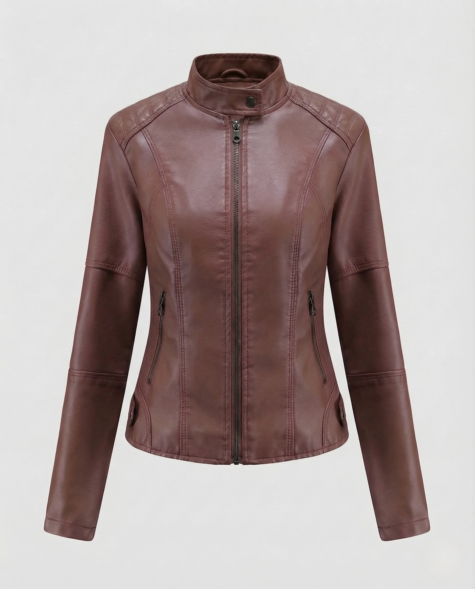 Damen Kunstlederjacke tailliert mit Stehkragen - Image 9