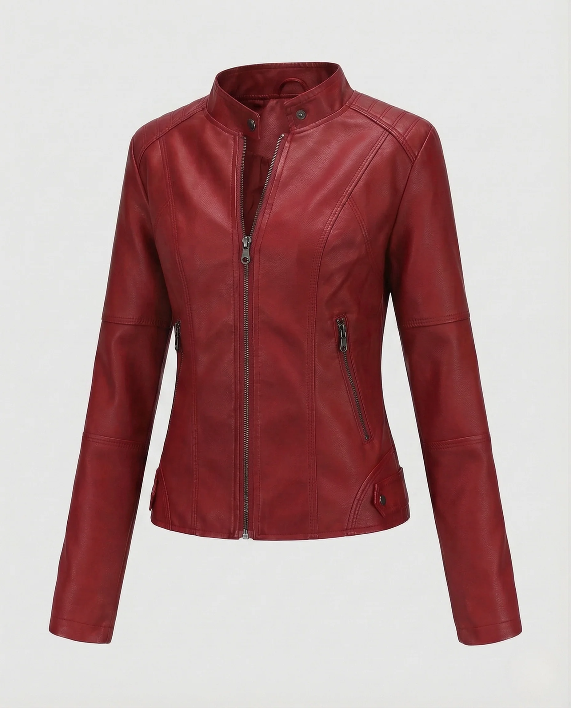 Damen Kunstlederjacke mit Reißverschlusstaschen Slim Jacket - Image 11