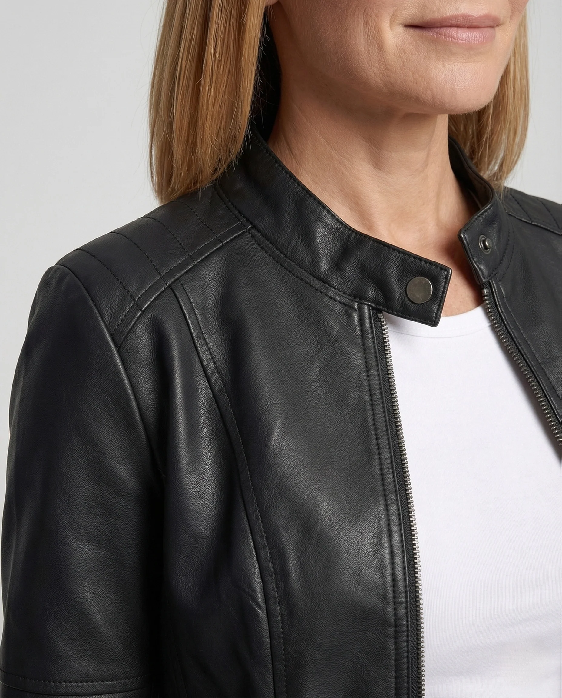 Damen Kunstlederjacke mit Reißverschlusstaschen Slim Jacket - Image 3