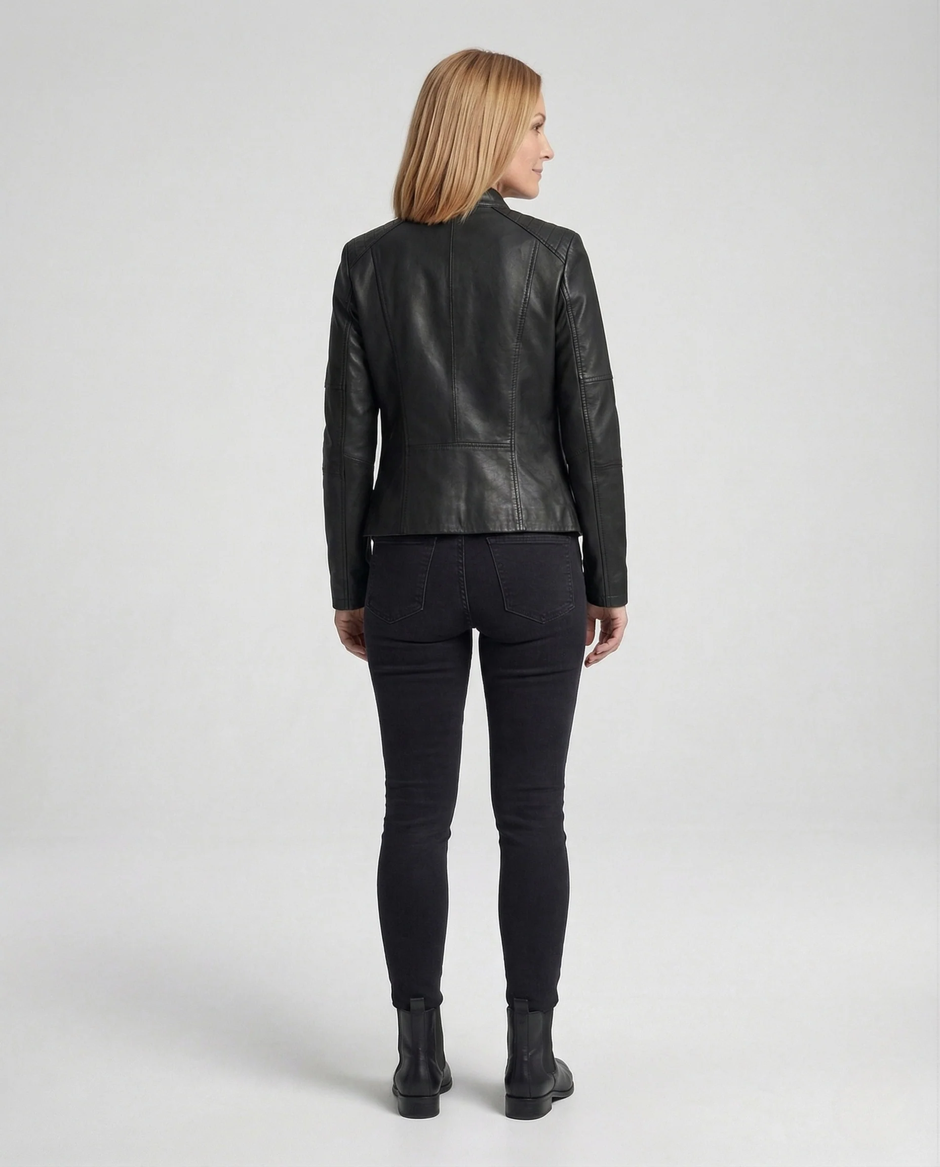 Damen Kunstlederjacke mit Reißverschlusstaschen Slim Jacket - Image 4