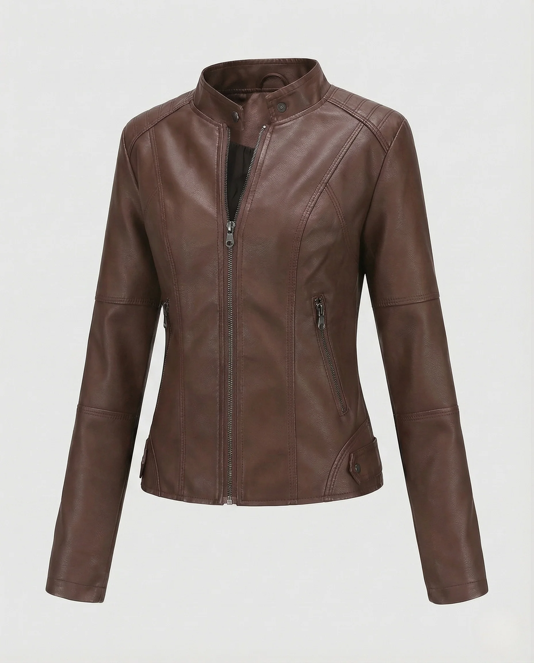 Damen Kunstlederjacke mit Reißverschlusstaschen Slim Jacket - Image 6