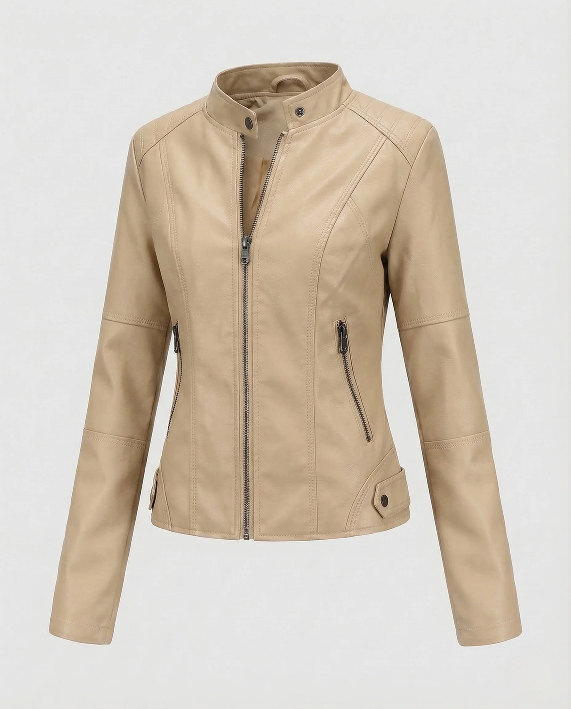 Damen Kunstlederjacke mit Reißverschlusstaschen Slim Jacket - Image 7