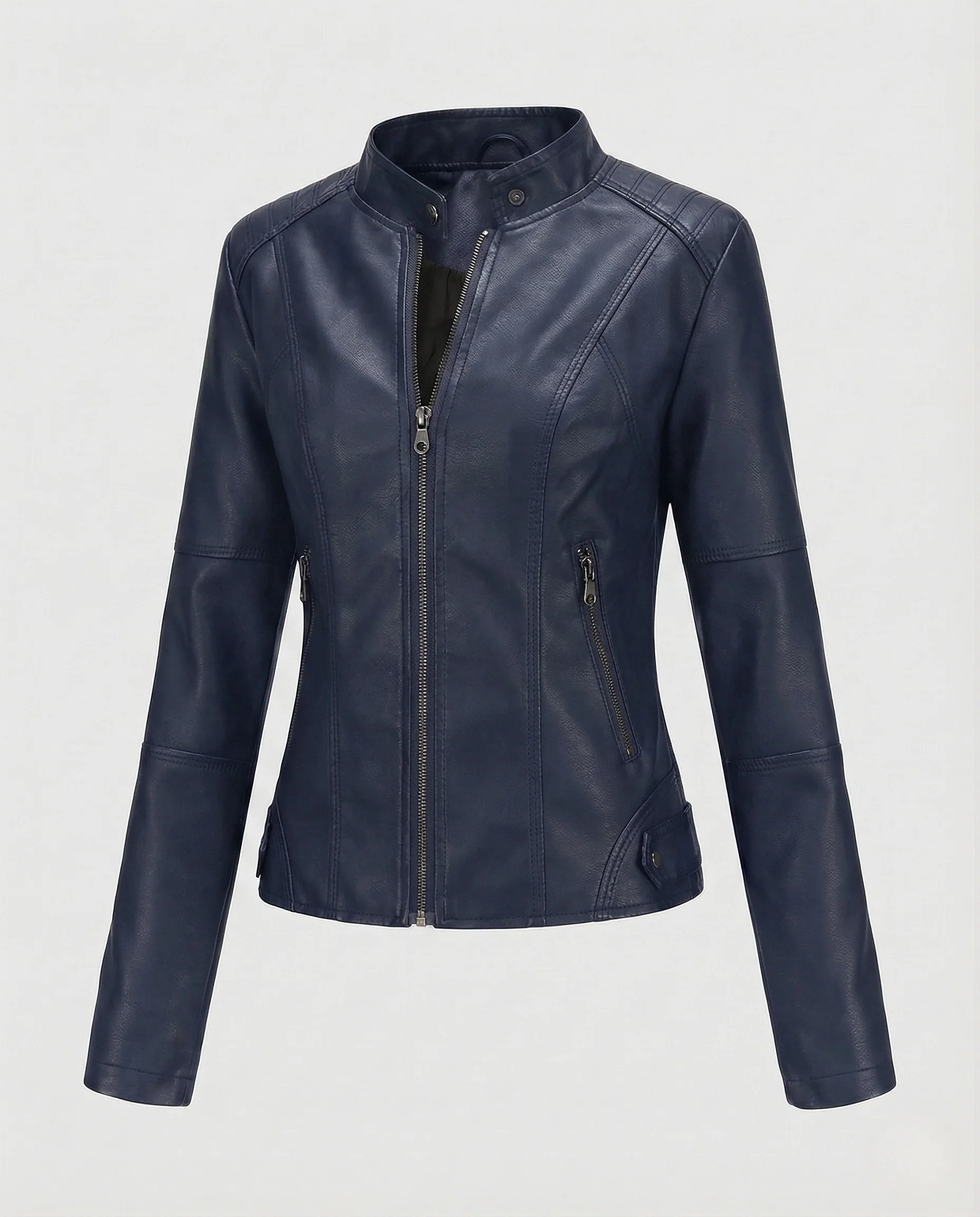 Damen Kunstlederjacke mit Reißverschlusstaschen Slim Jacket - Image 9