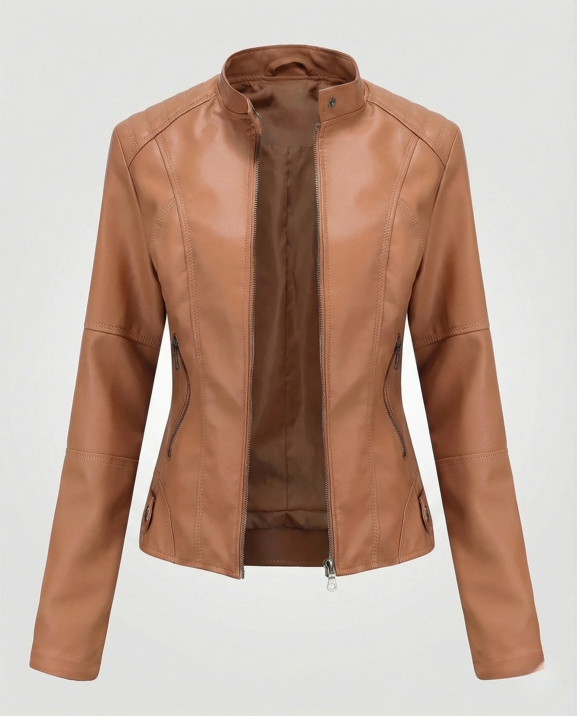 Damen Taillierte Kunstlederjacke Stehkragen - Image 10