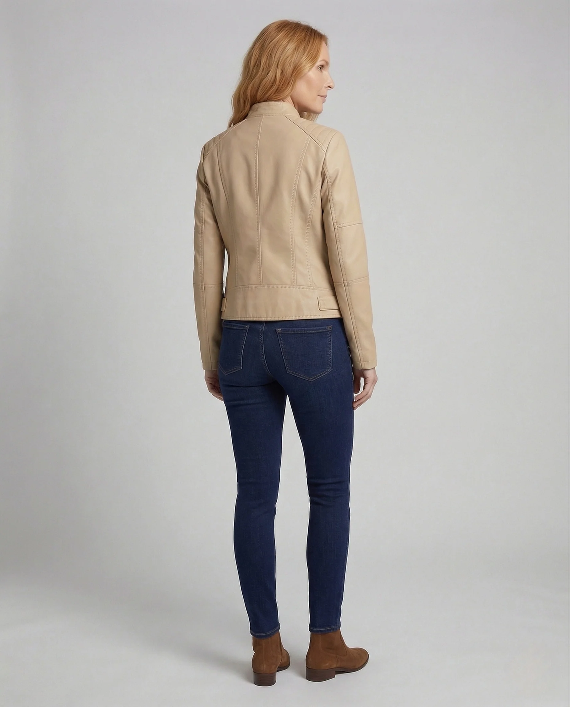 Damen Taillierte Kunstlederjacke Stehkragen - Image 4