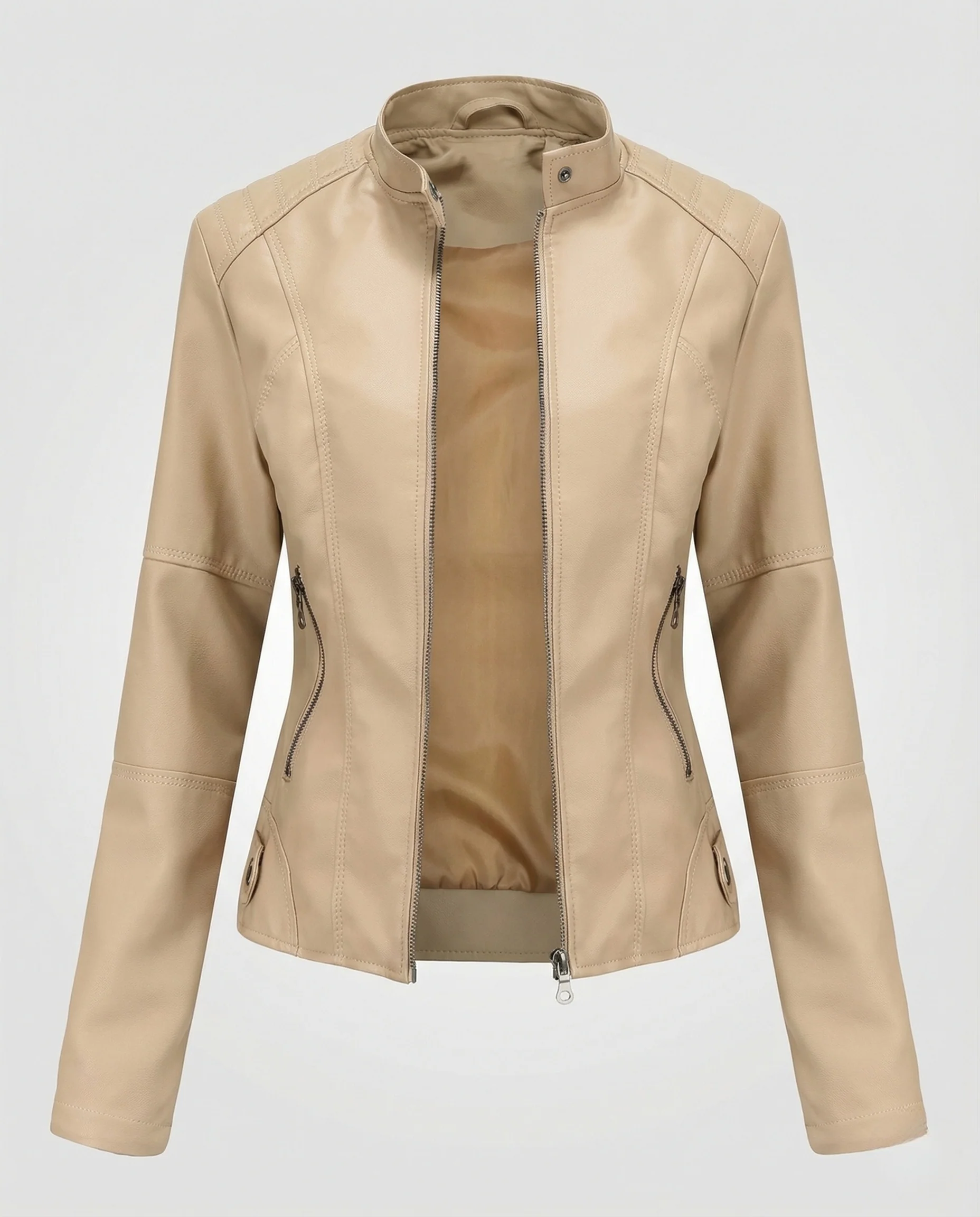 Damen Taillierte Kunstlederjacke Stehkragen - Image 5