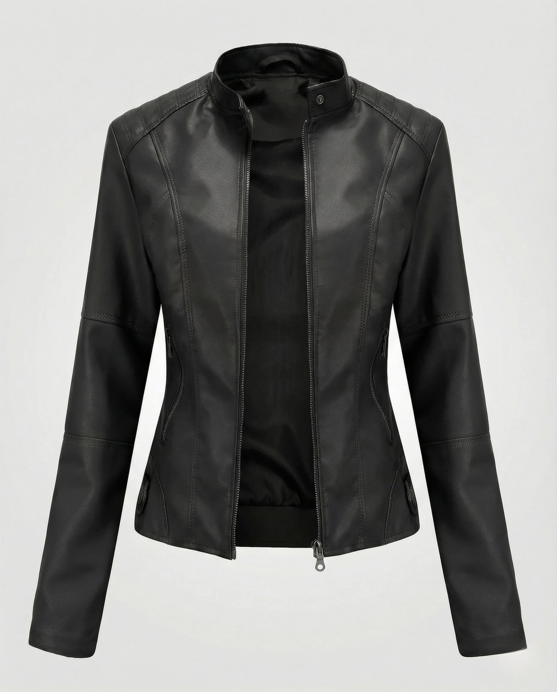 Damen Taillierte Kunstlederjacke Stehkragen - Image 6