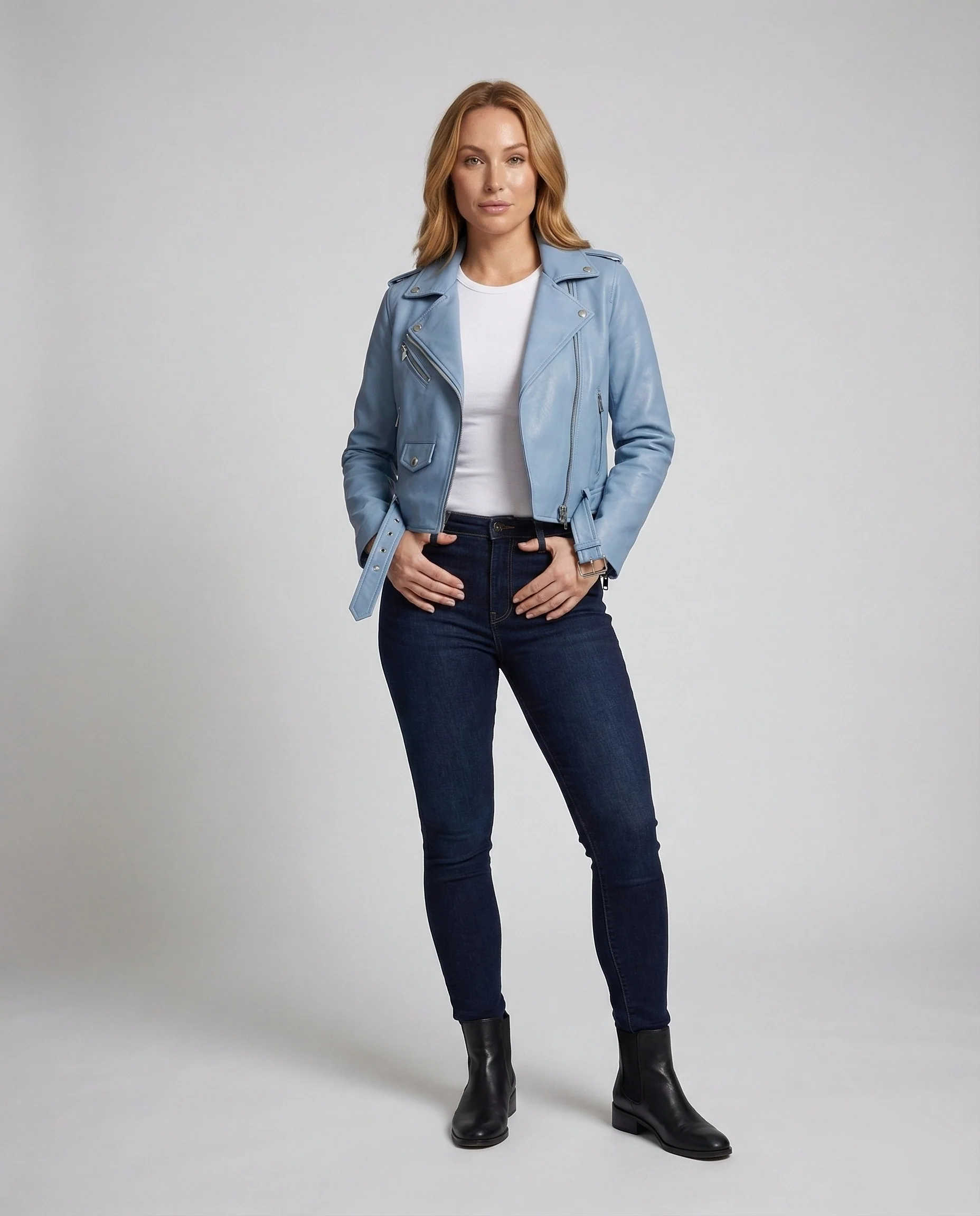 Damen Bikerjacke Kurz Kunstleder mit Reißverschluss