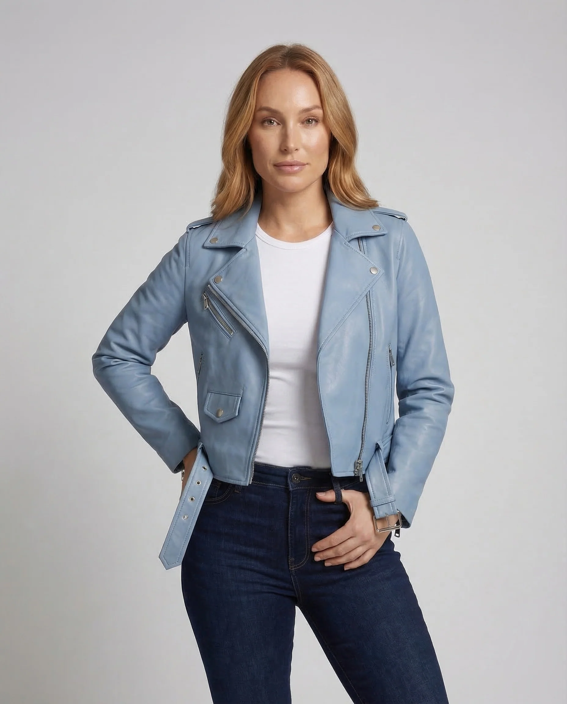 Damen Bikerjacke Kurz Kunstleder mit Reißverschluss - Image 2