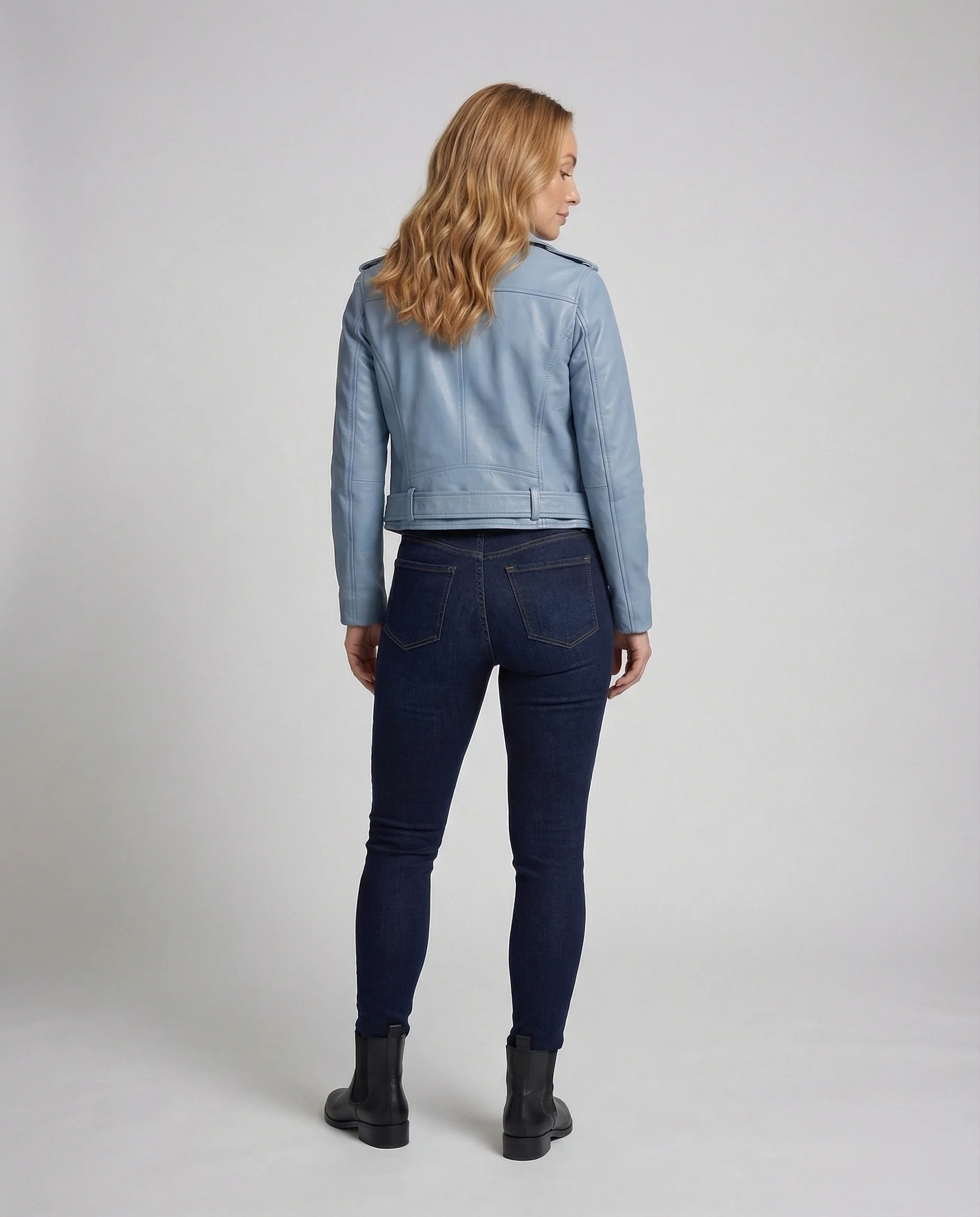 Damen Bikerjacke Kurz Kunstleder mit Reißverschluss - Image 4