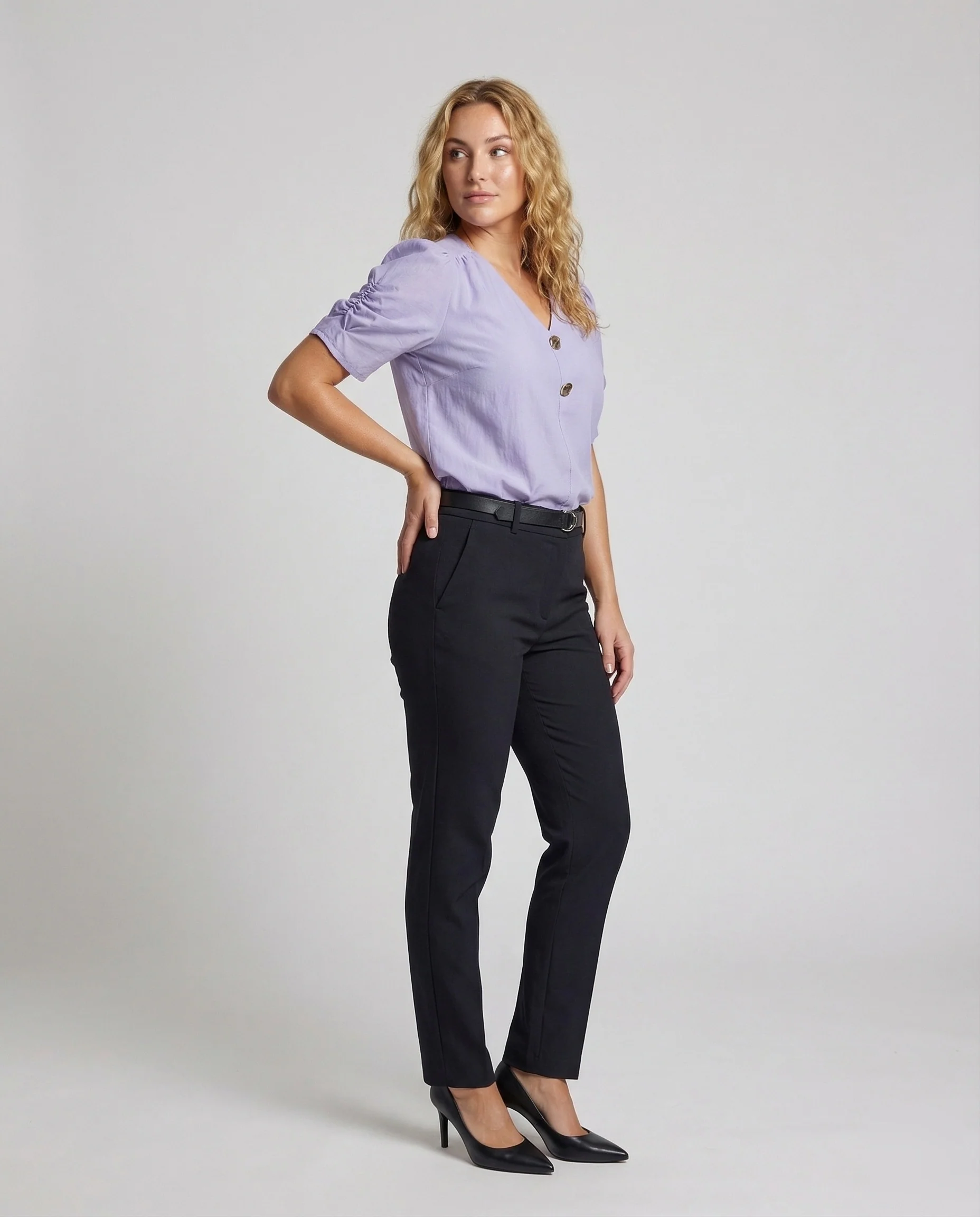 Damen Taillierte Kurzbluse mit Puffärmeln