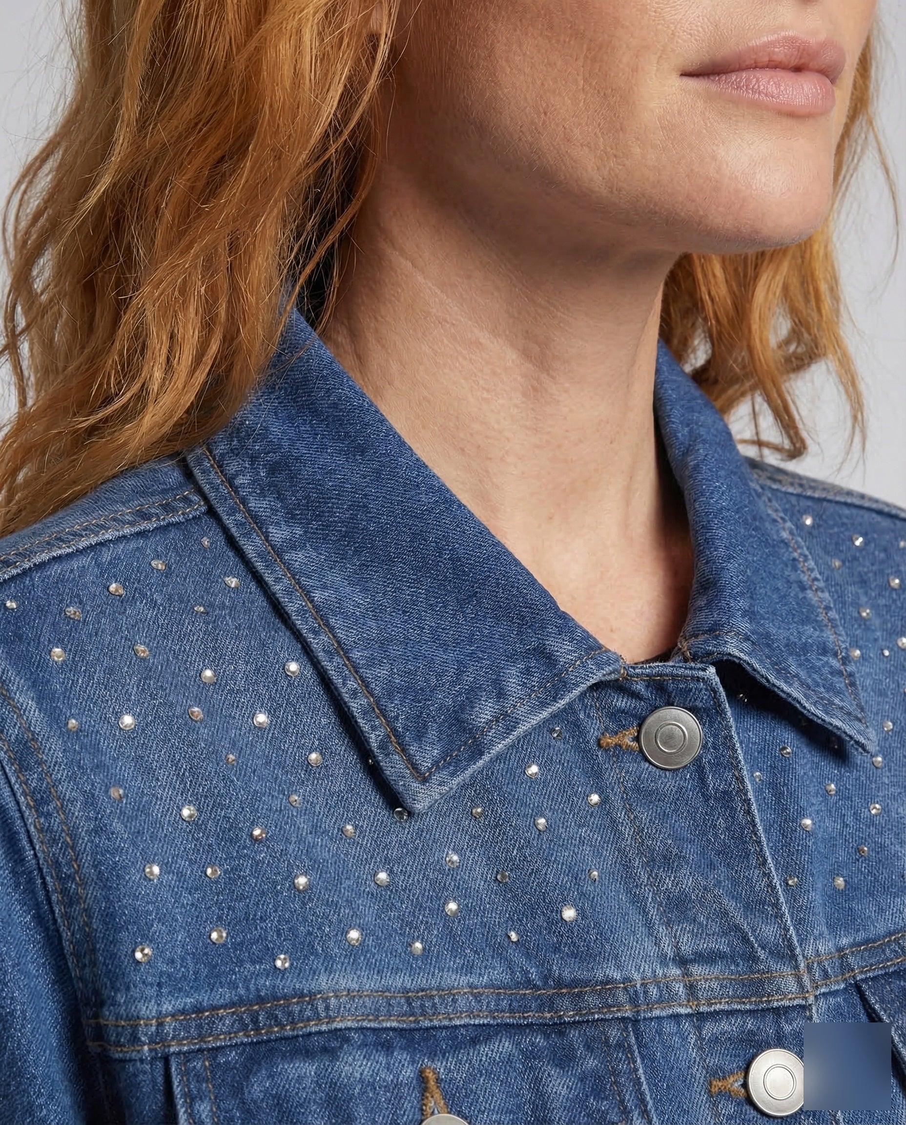 Damen Jeansjacke Tailliert Strass - Image 3