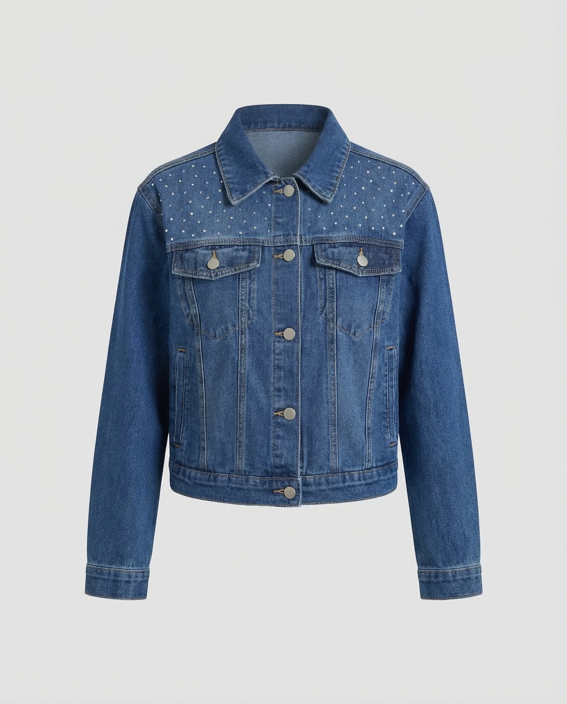 Damen Jeansjacke Tailliert Strass - Image 5