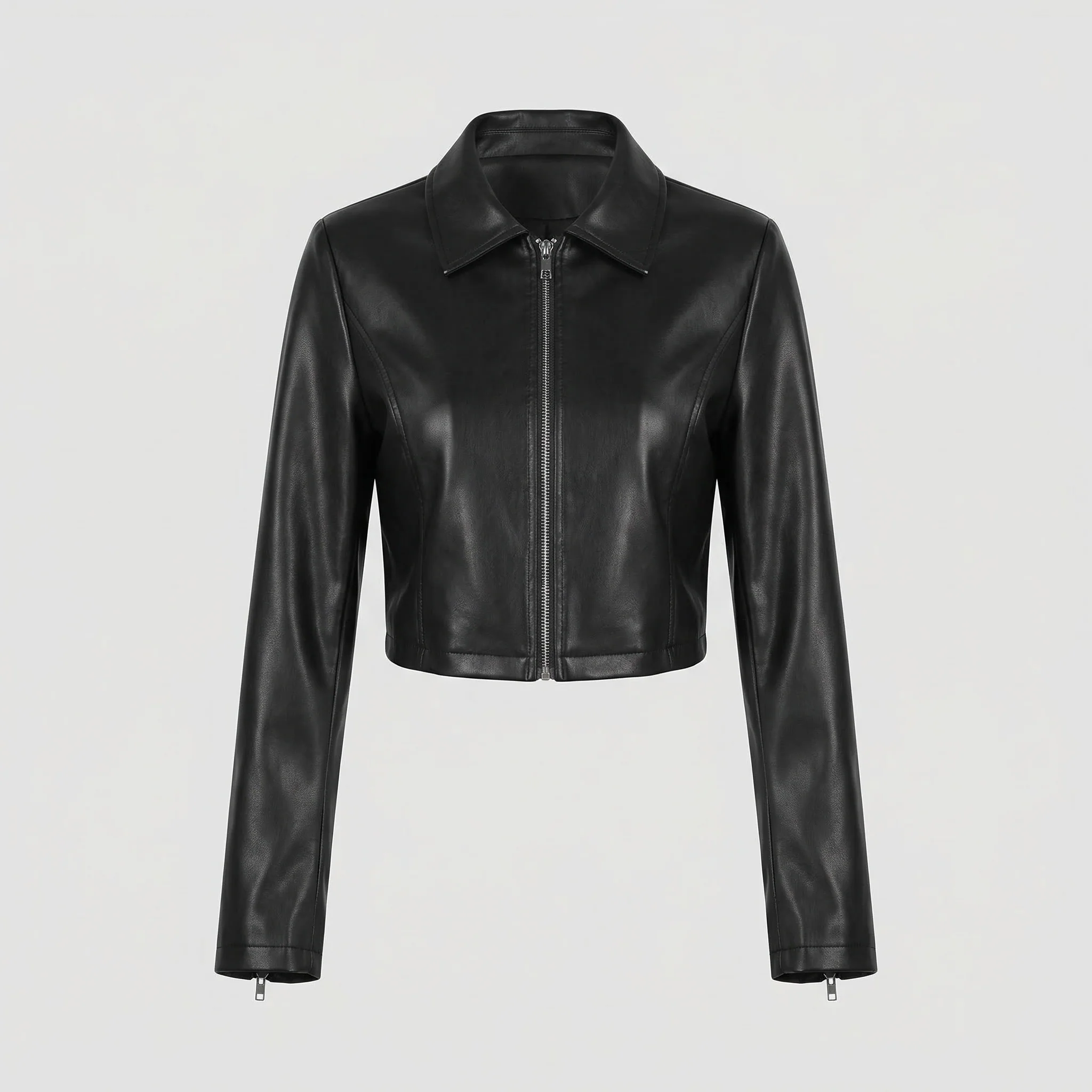 Damen Kunstlederjacke Kurz Revers - Image 7