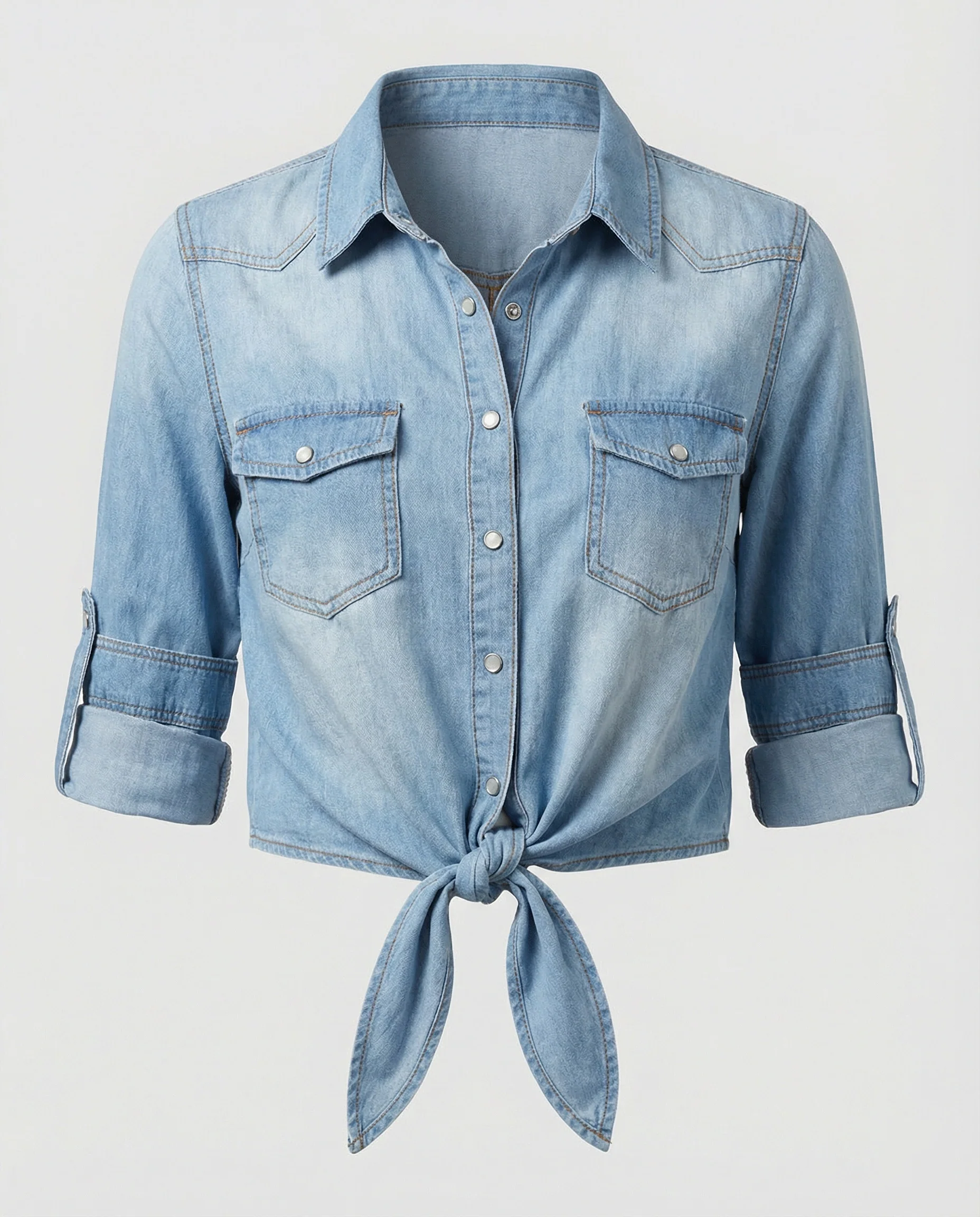 Damen taillierte Kurzjacke aus Denim mit kurzen Ärmeln Brusttaschen und Metallknöpfen Heidi-Mode - Image 5