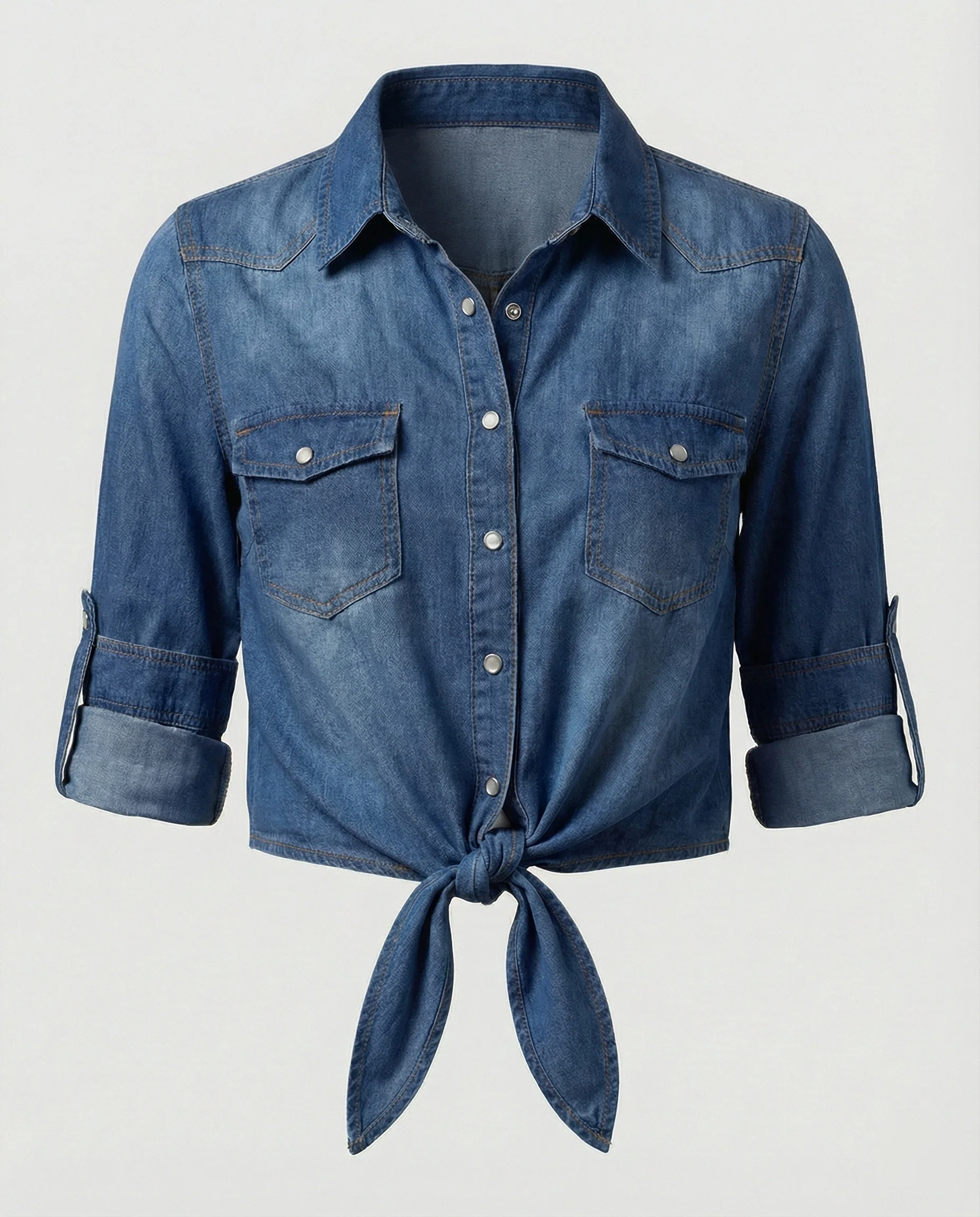 Damen taillierte Kurzjacke aus Denim mit kurzen Ärmeln Brusttaschen und Metallknöpfen Heidi-Mode - Image 6