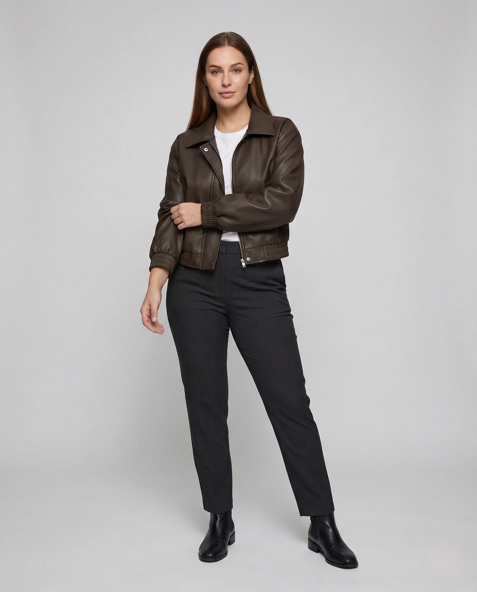 Damen Lederoptik Bomberjacke Ballonärmel