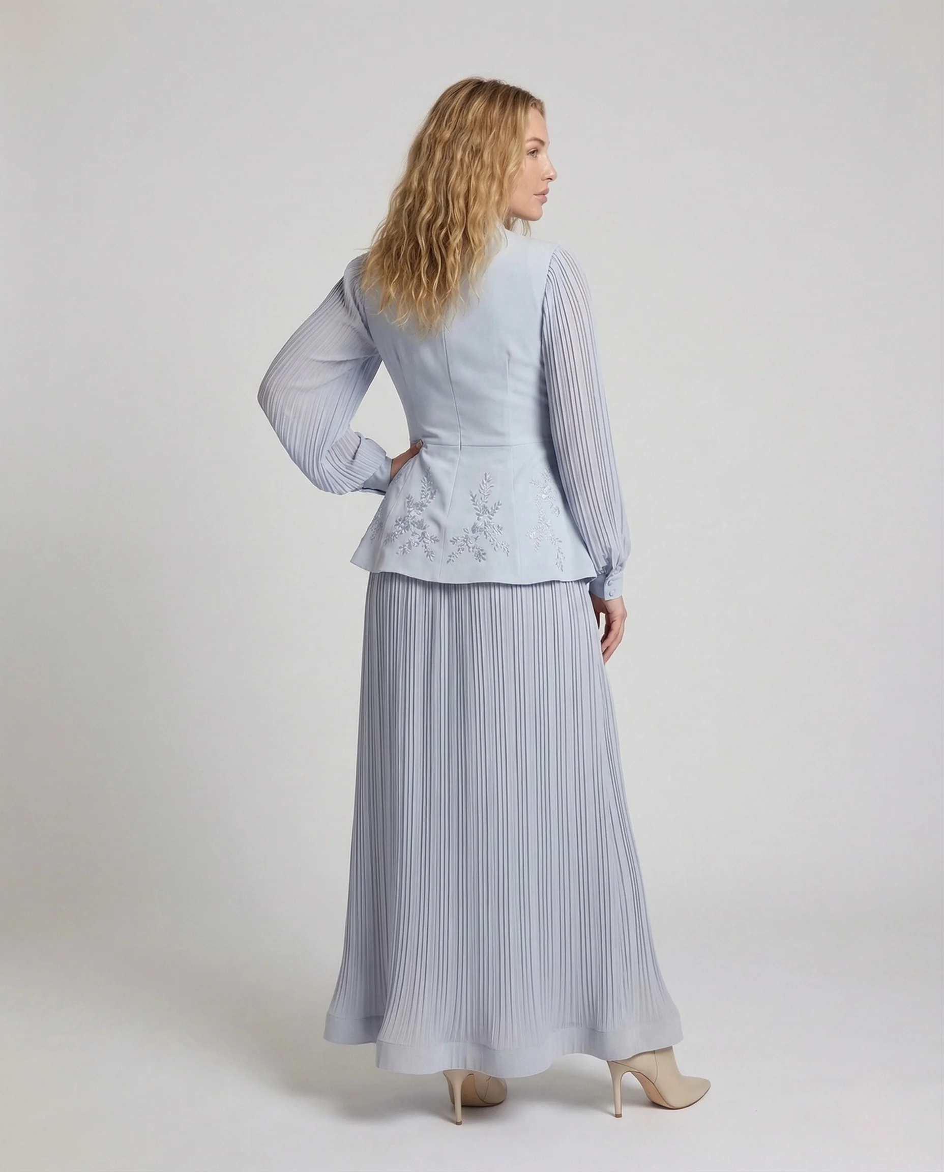 Damen Set Bluse Schößchen Maxirock Plissee - Image 3