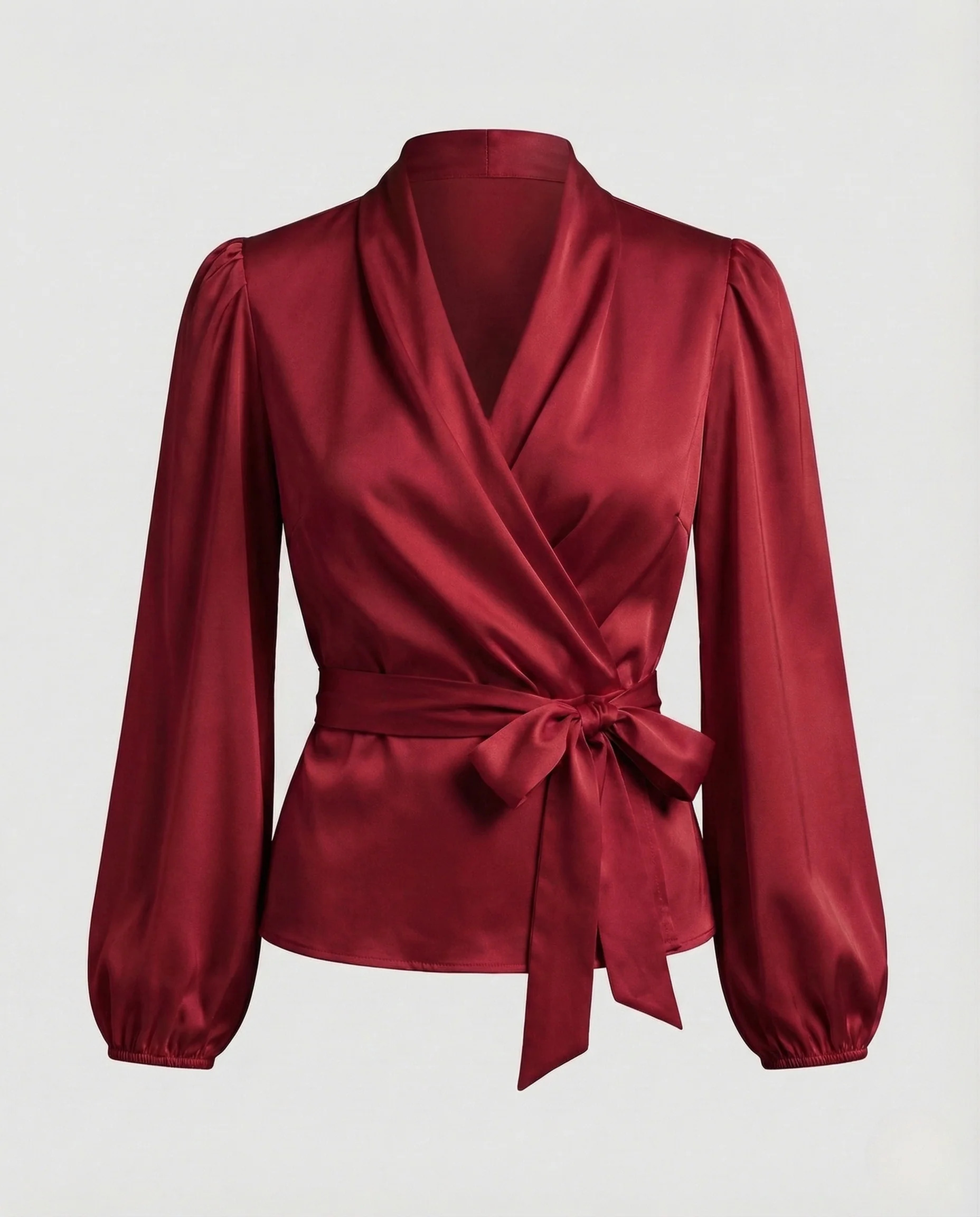 Damen Wickelbluse Satin V Ausschnitt - Image 4