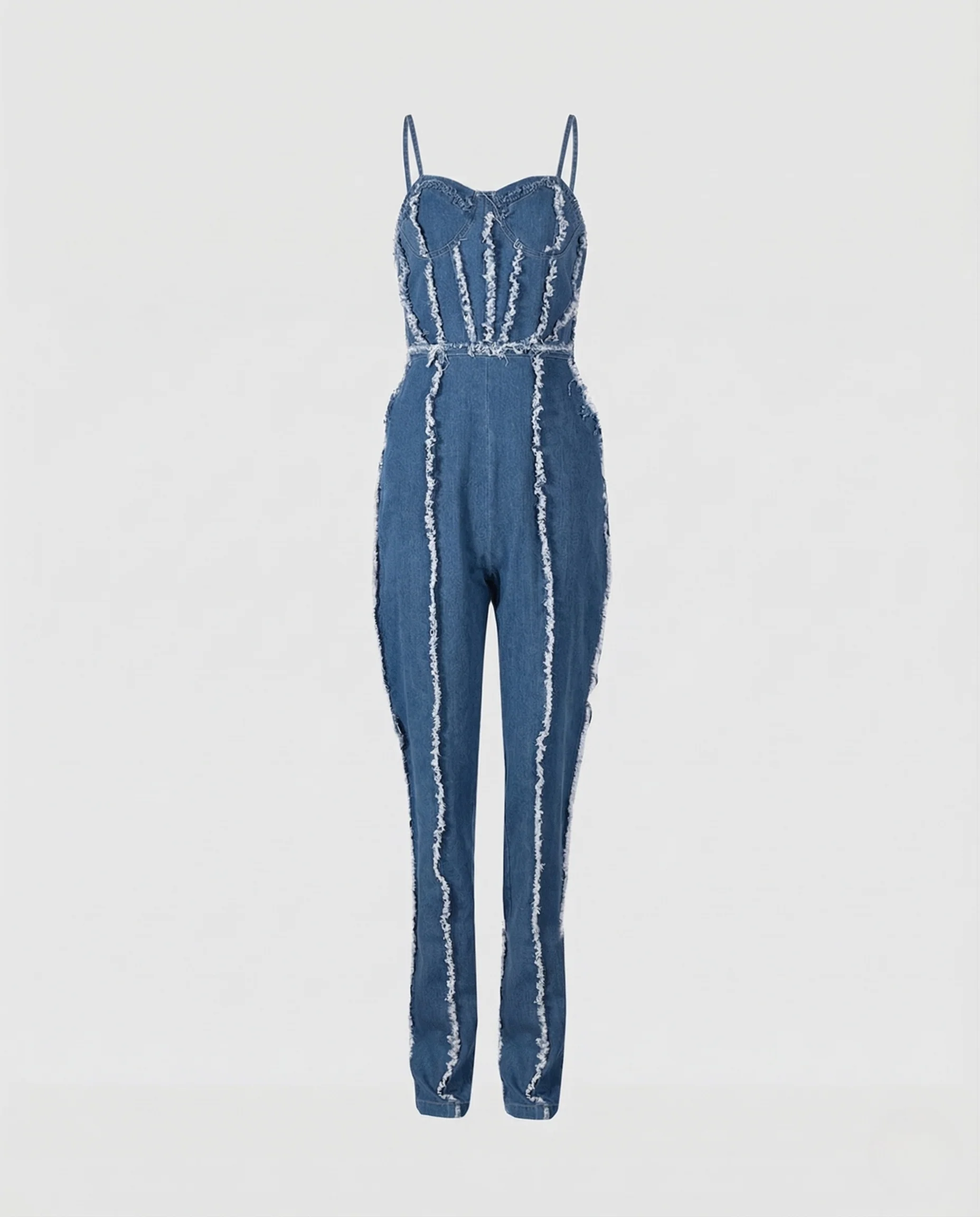 Damen Jeans Bustier Overall Fransen - Image 4
