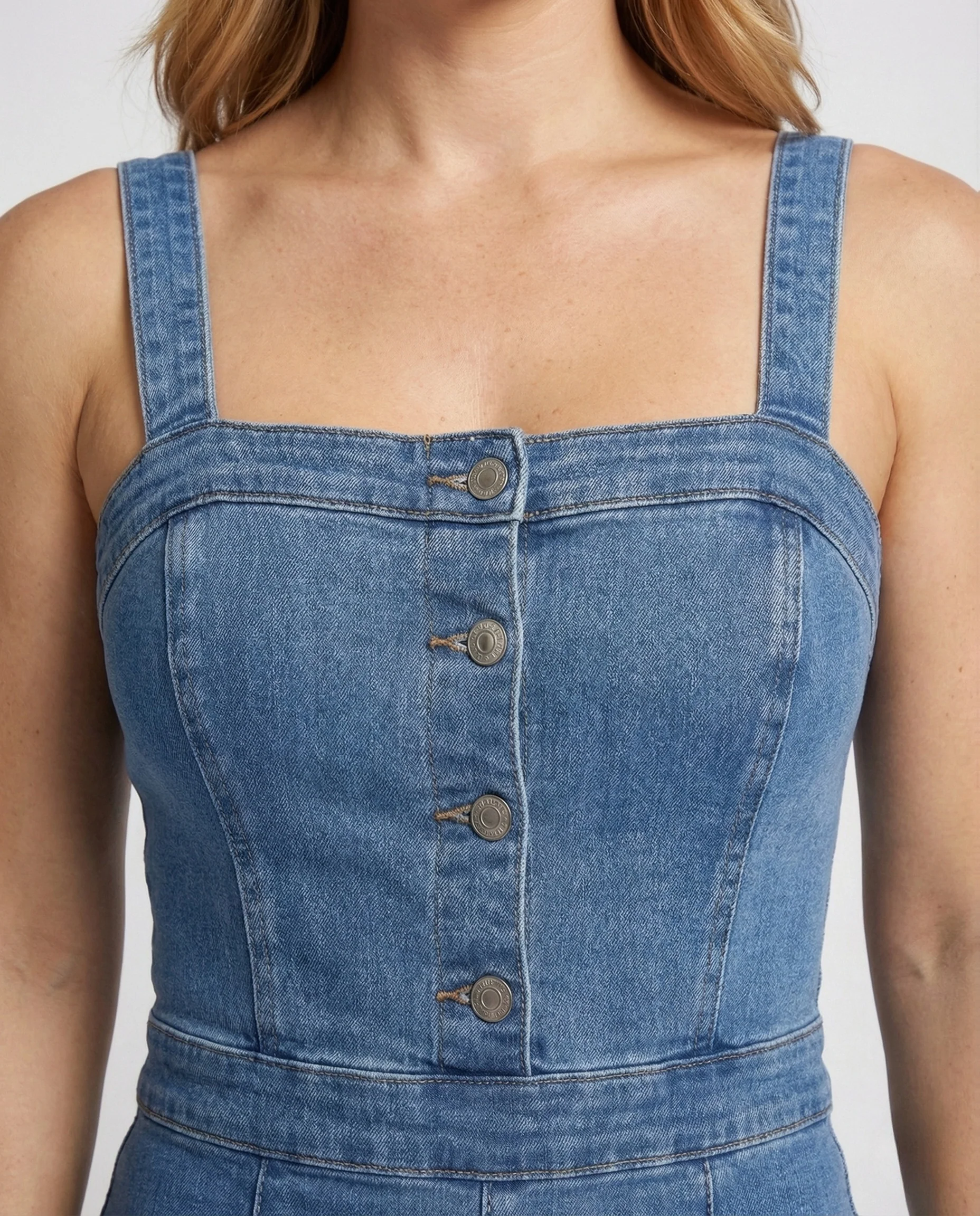 Damen Denim Jumpsuit Korsett Druckknopf - Image 2