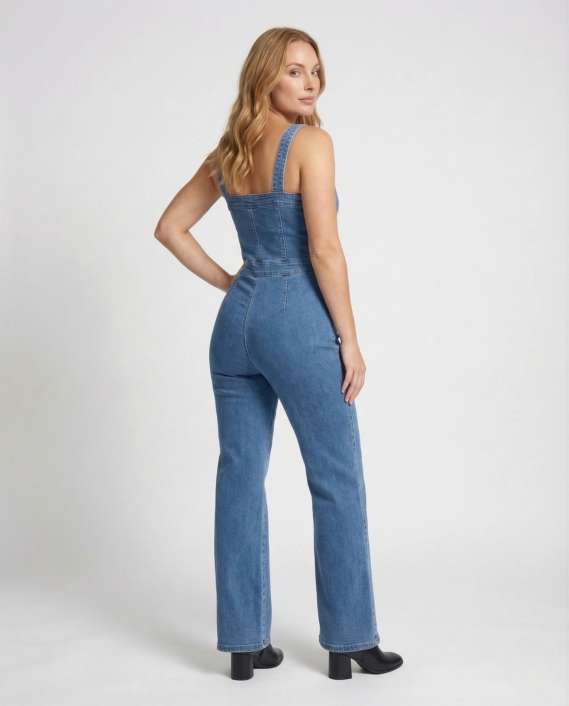 Damen Denim Jumpsuit Korsett Druckknopf - Image 3