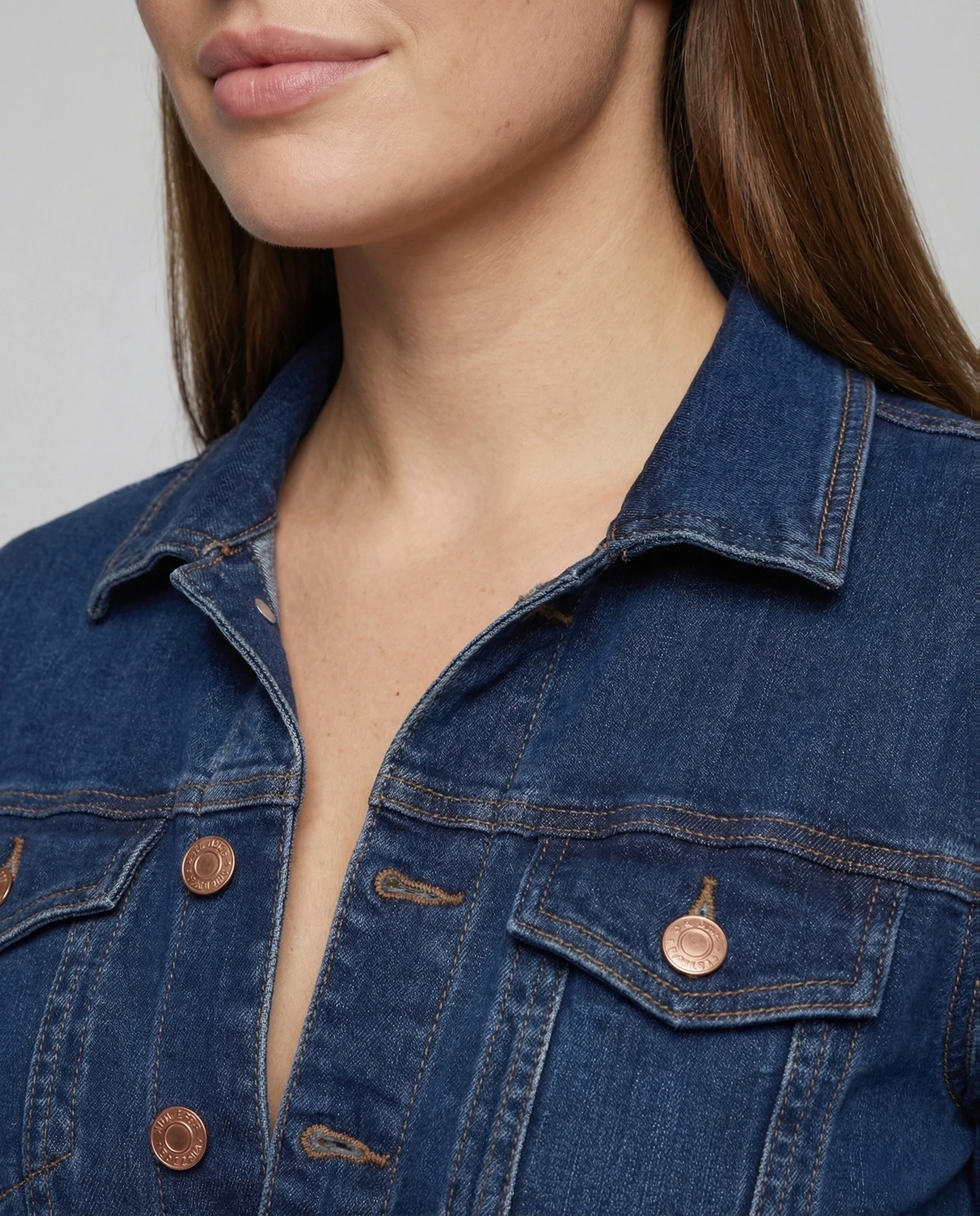 Damen Denim Overall Tailliert Hemdkragen Ausgestelltes Bein - Image 2