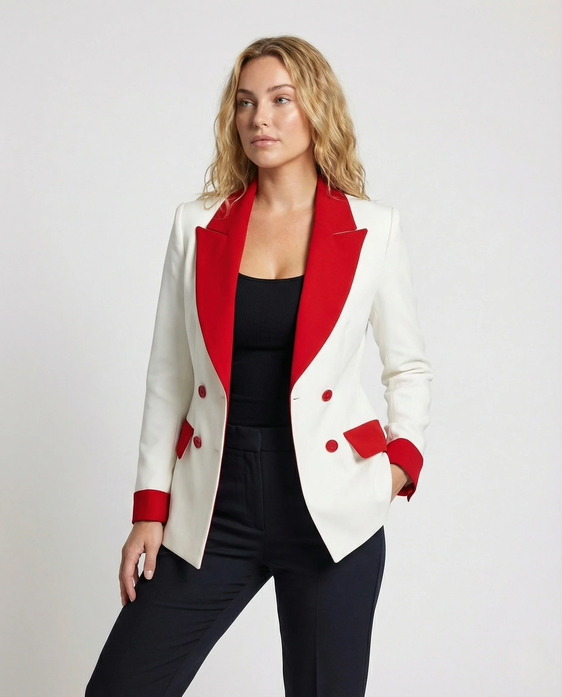 Damen Doppelreihiger Blazer mit Satinrevers