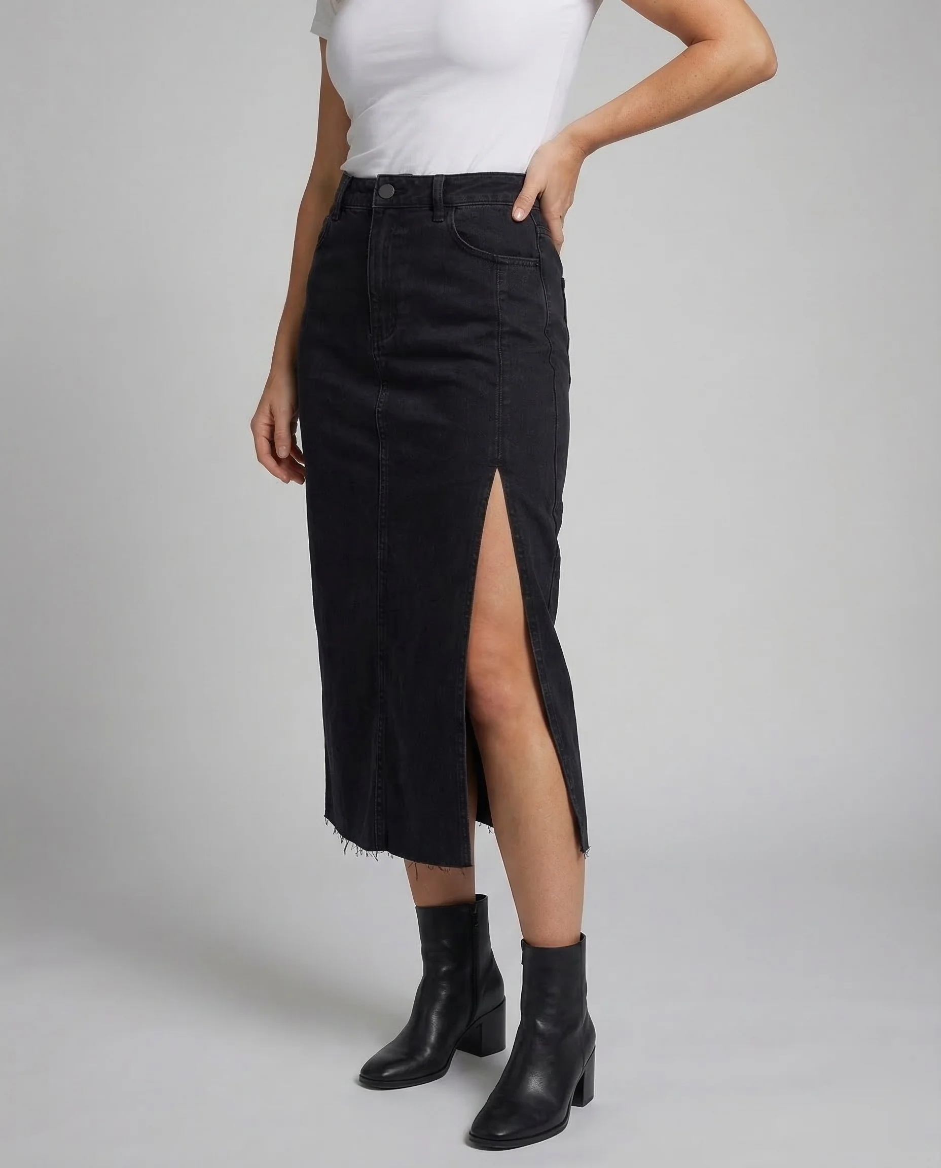 Damen Jeans Midirock Schlitz - Image 2