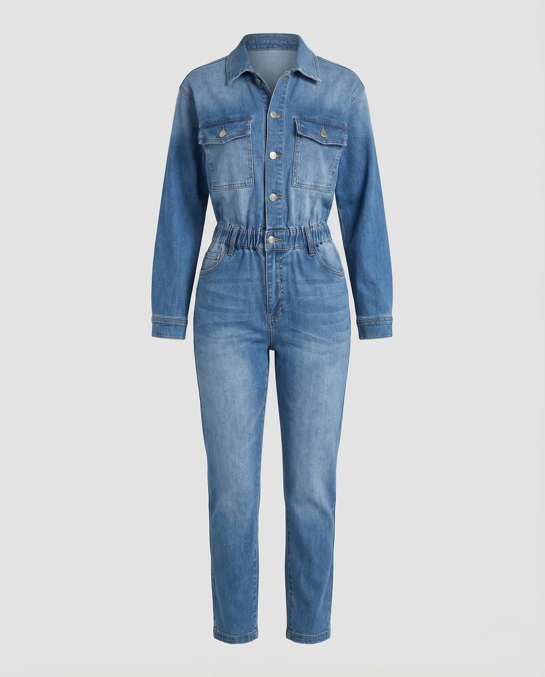 Damen Jeans Overall Tailliert Elastikbund - Image 4