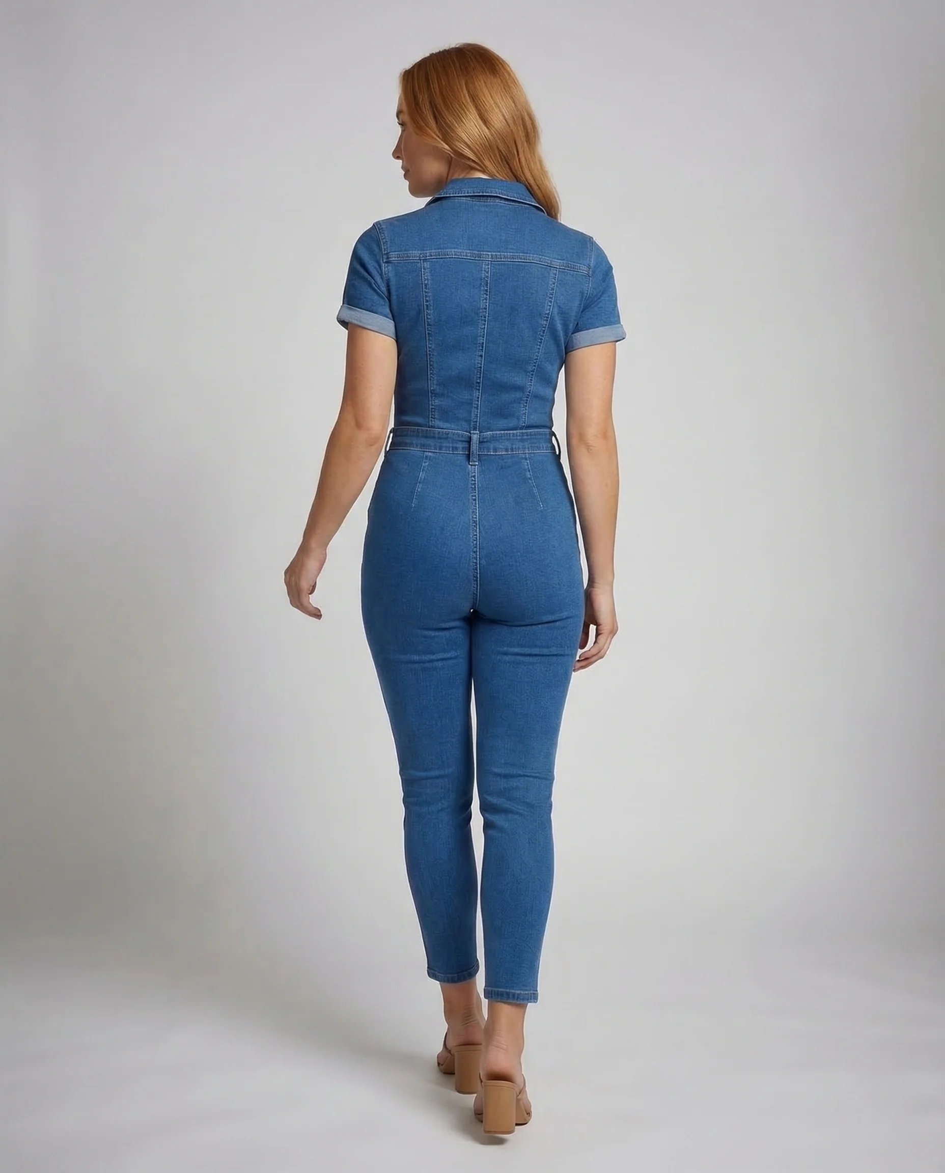 Damen Jeans Einteiler Kurzarm Reißverschluss - Image 3