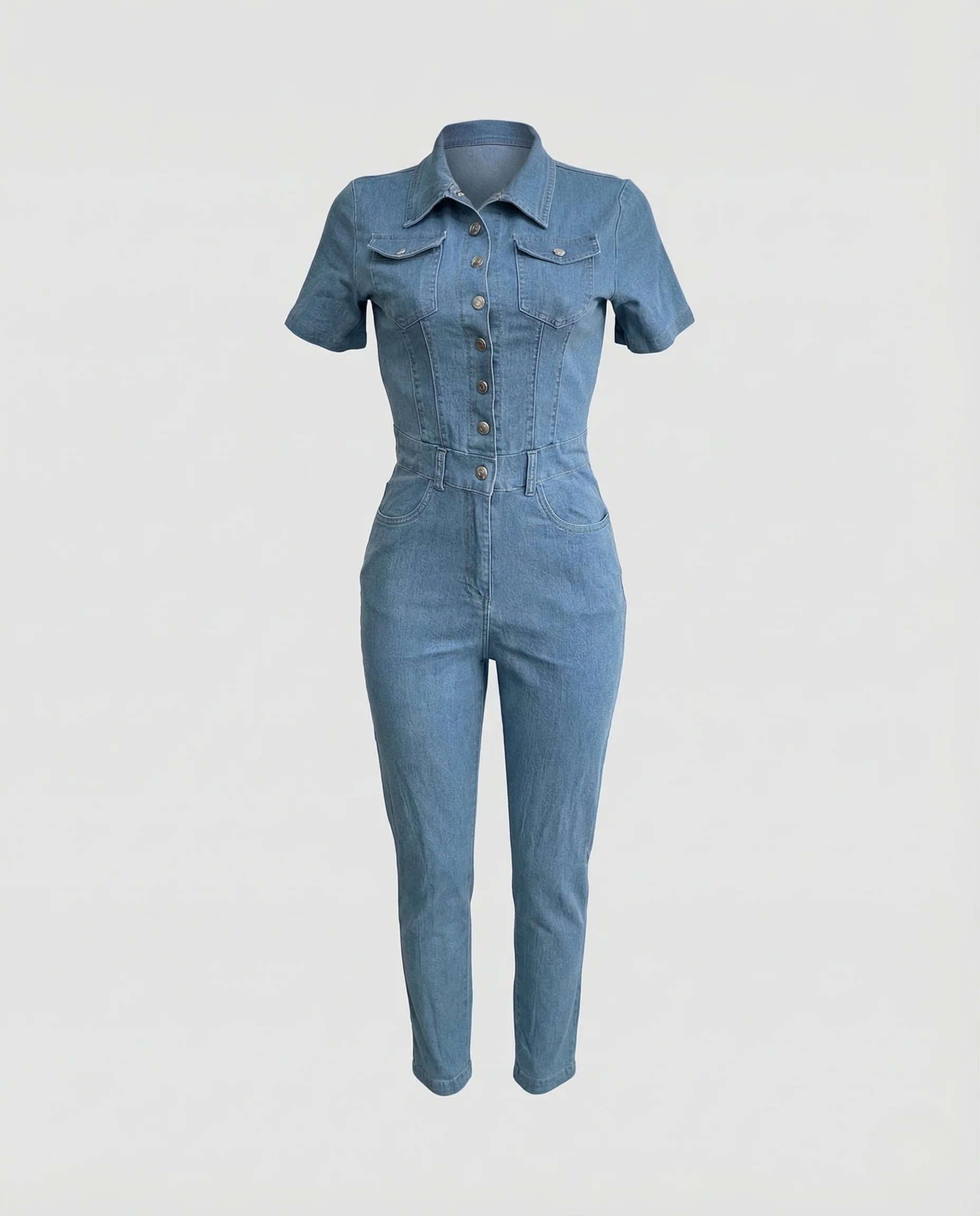Damen kurzer Jeans Overall mit Hemdkragen Denim Playsuit - Image 4