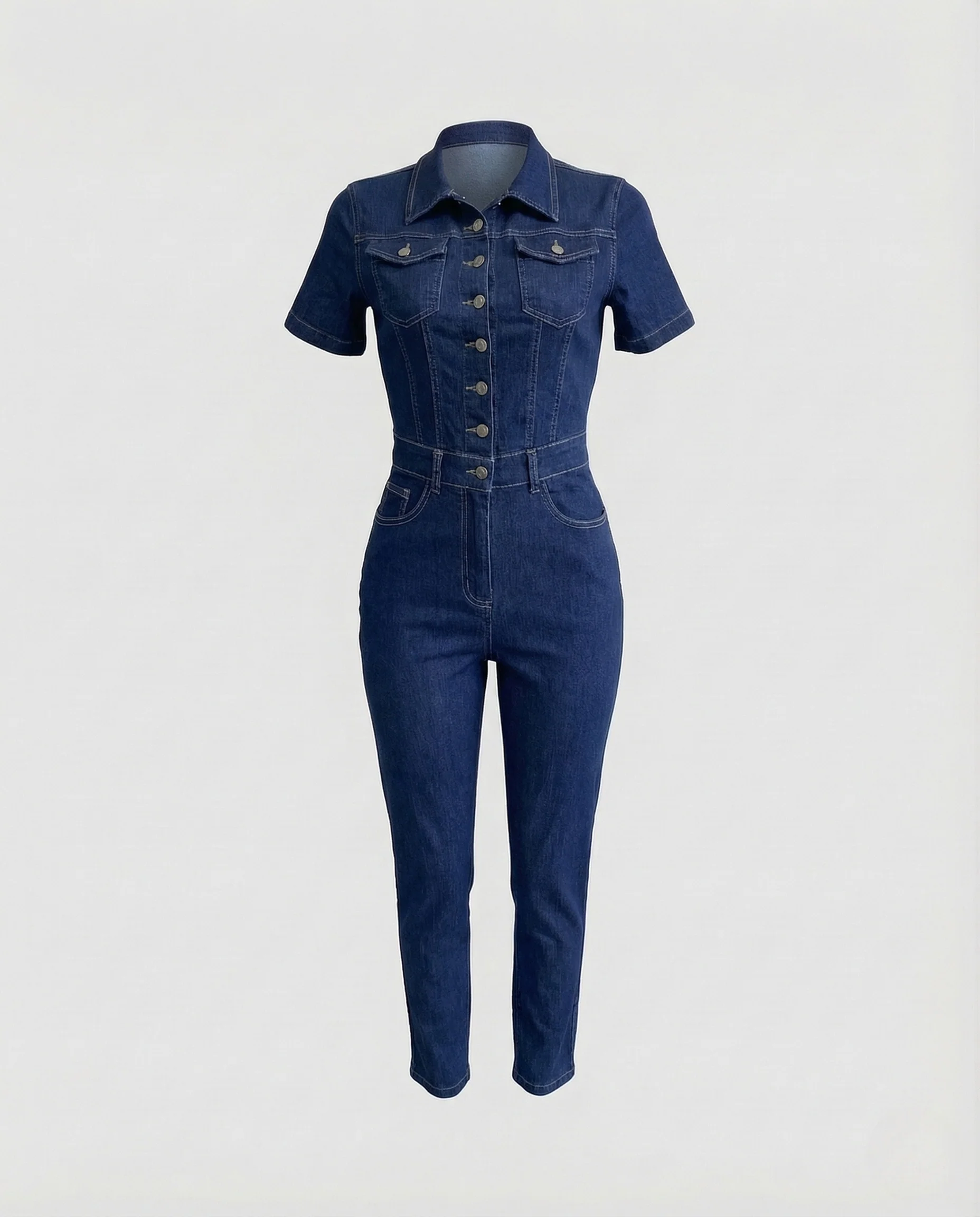 Damen kurzer Jeans Overall mit Hemdkragen Denim Playsuit - Image 6