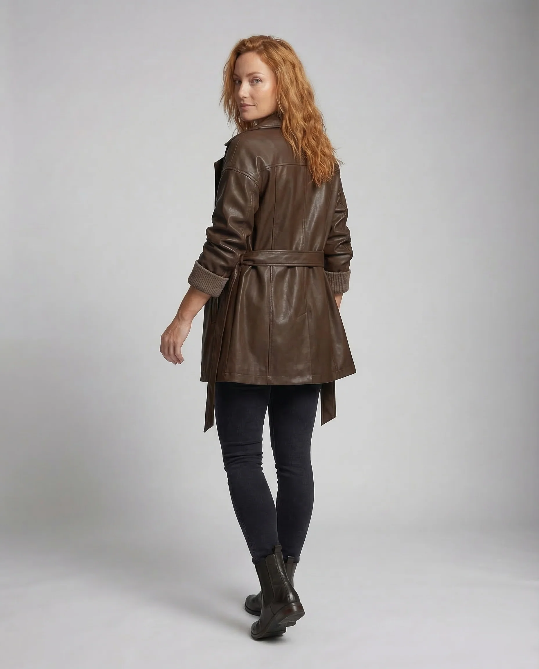 Damen Leder Trench Kurz - Image 4