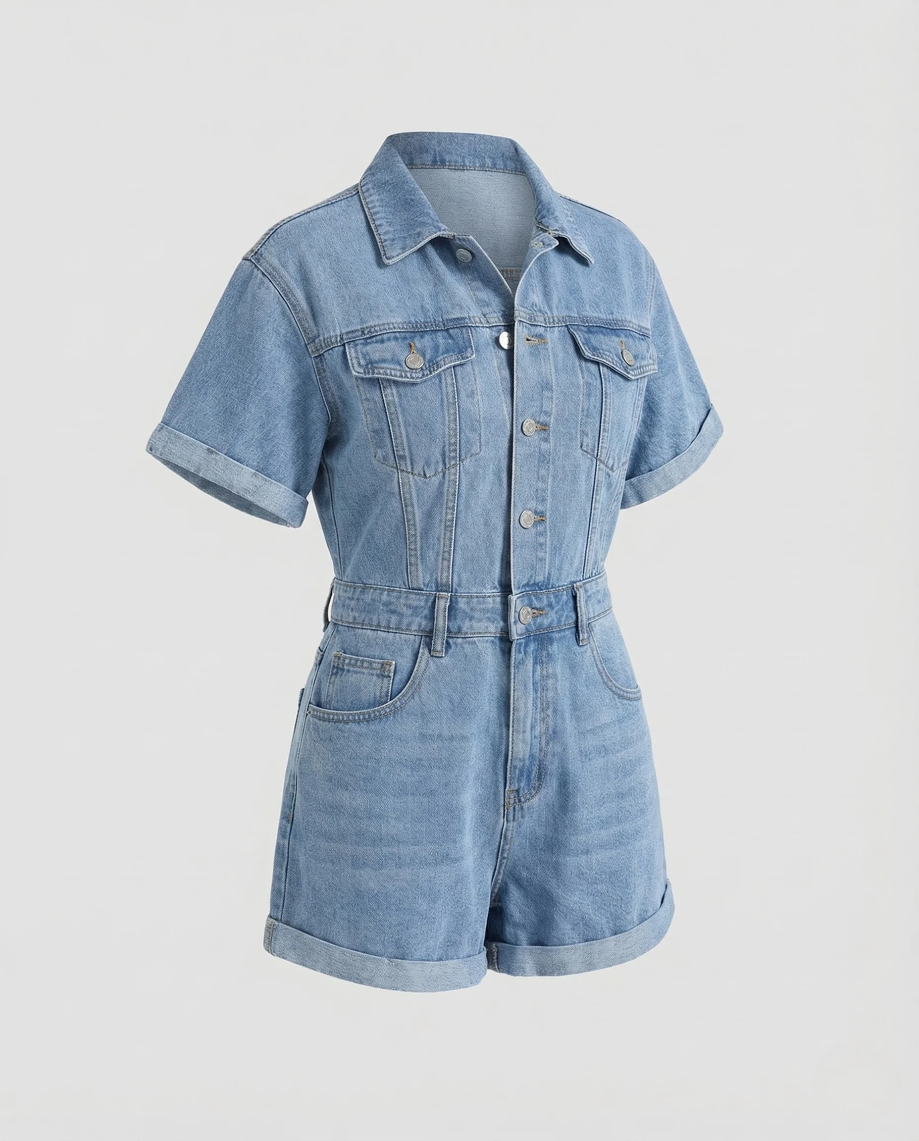 Damen Jeans Kurzoverall Tailliert mit Reverskragen - Image 4