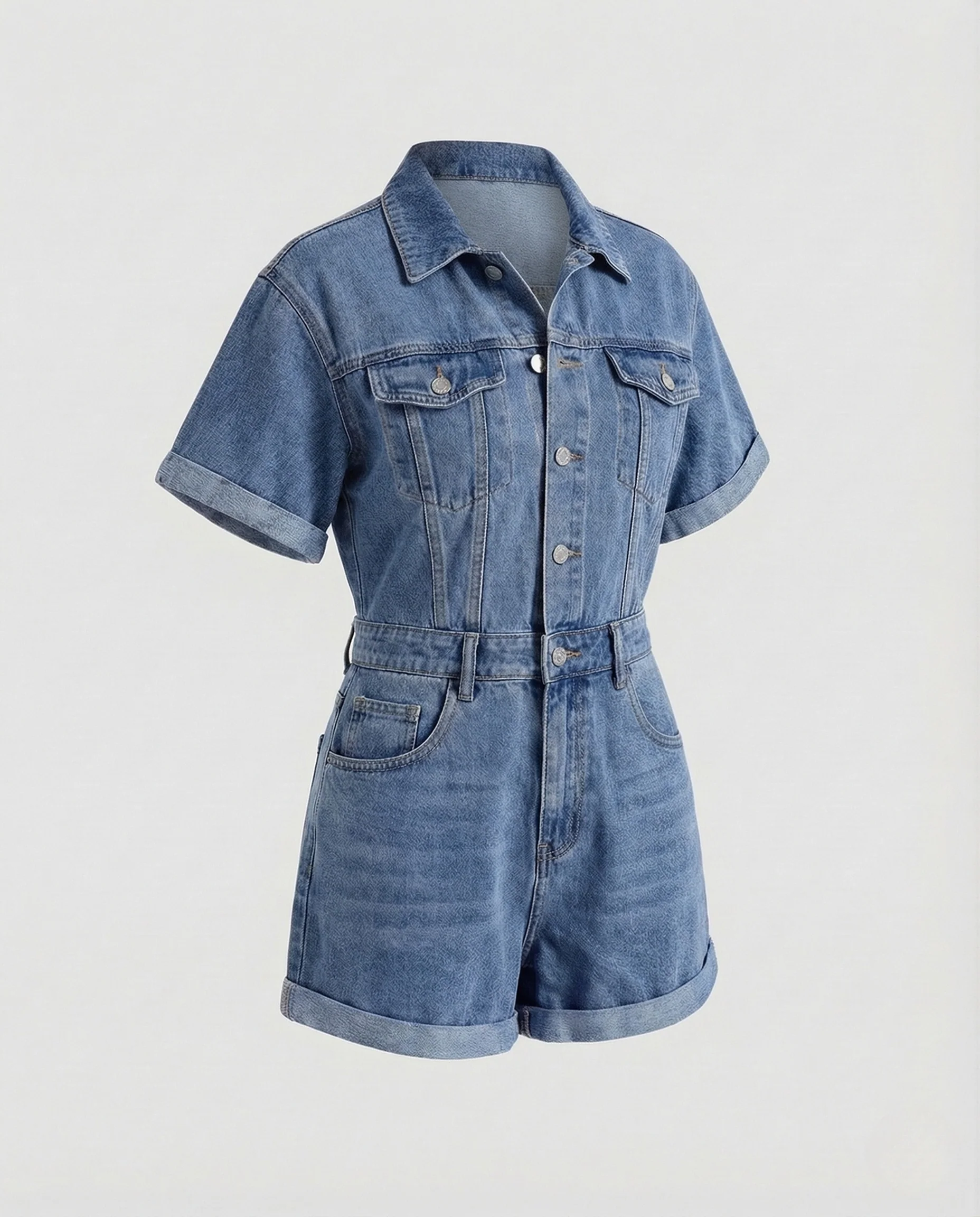 Damen Jeans Kurzoverall Tailliert mit Reverskragen - Image 5