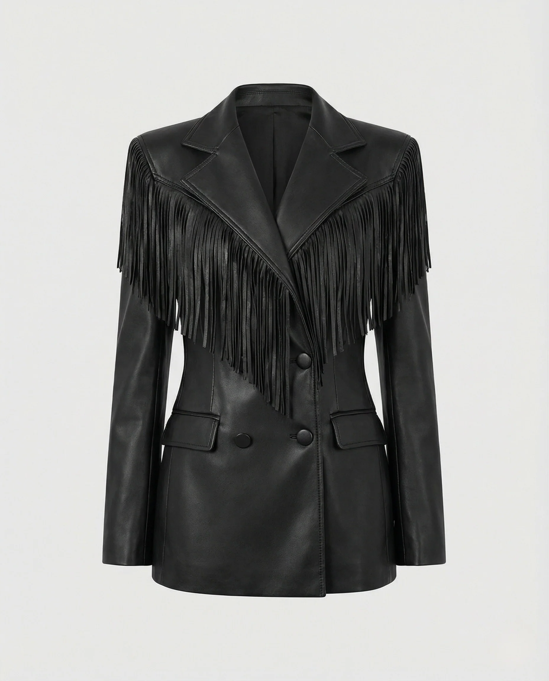 Damen Lederblazer mit Fransen und Revers - Image 5