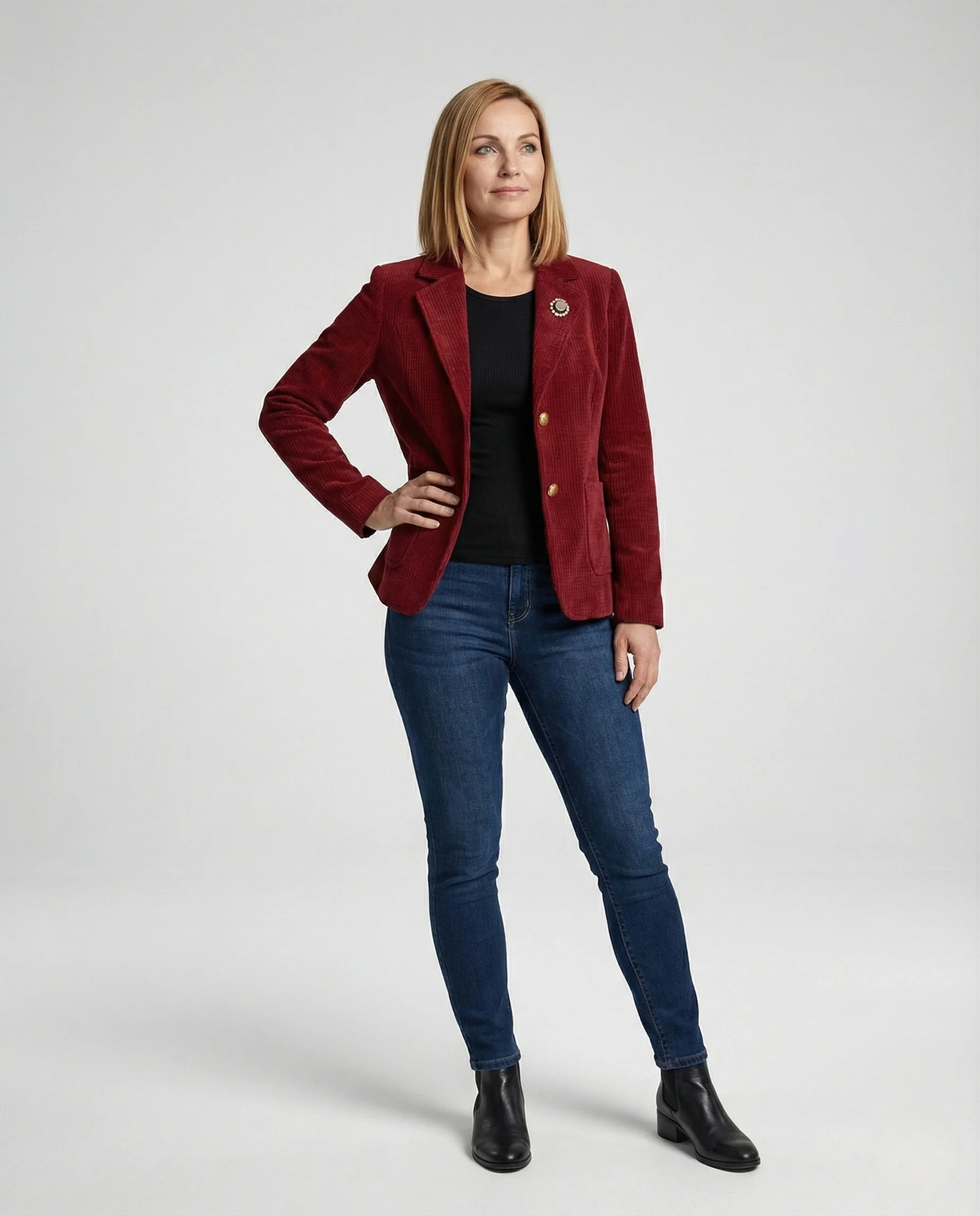 Taillierter Strukturstrick-Blazer mit Reverskragen Ein-Knopf-Verschluss und aufgesetzten Taschen Heidi Mode