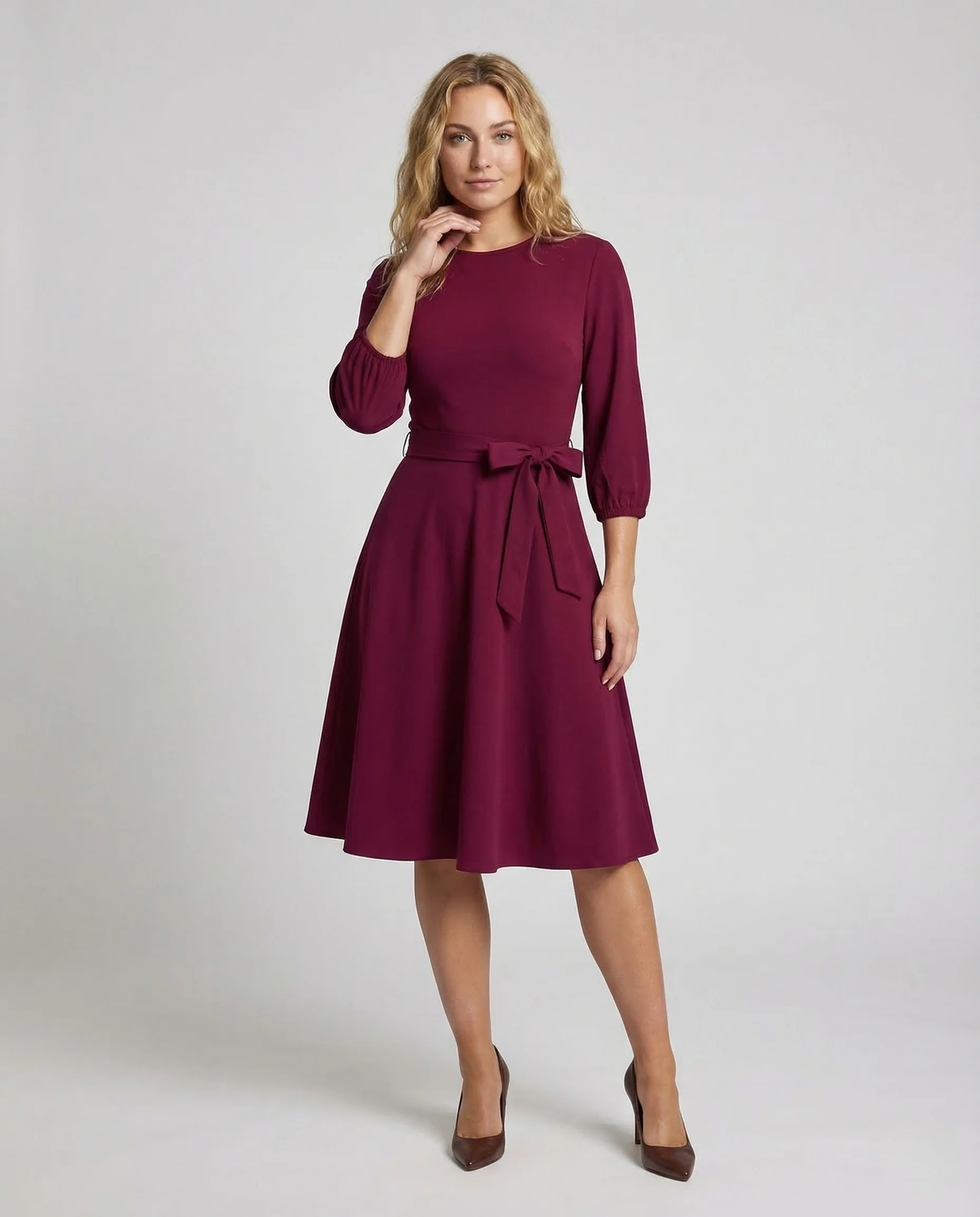 Damen A Linie Kleid Gürtel Bündchen