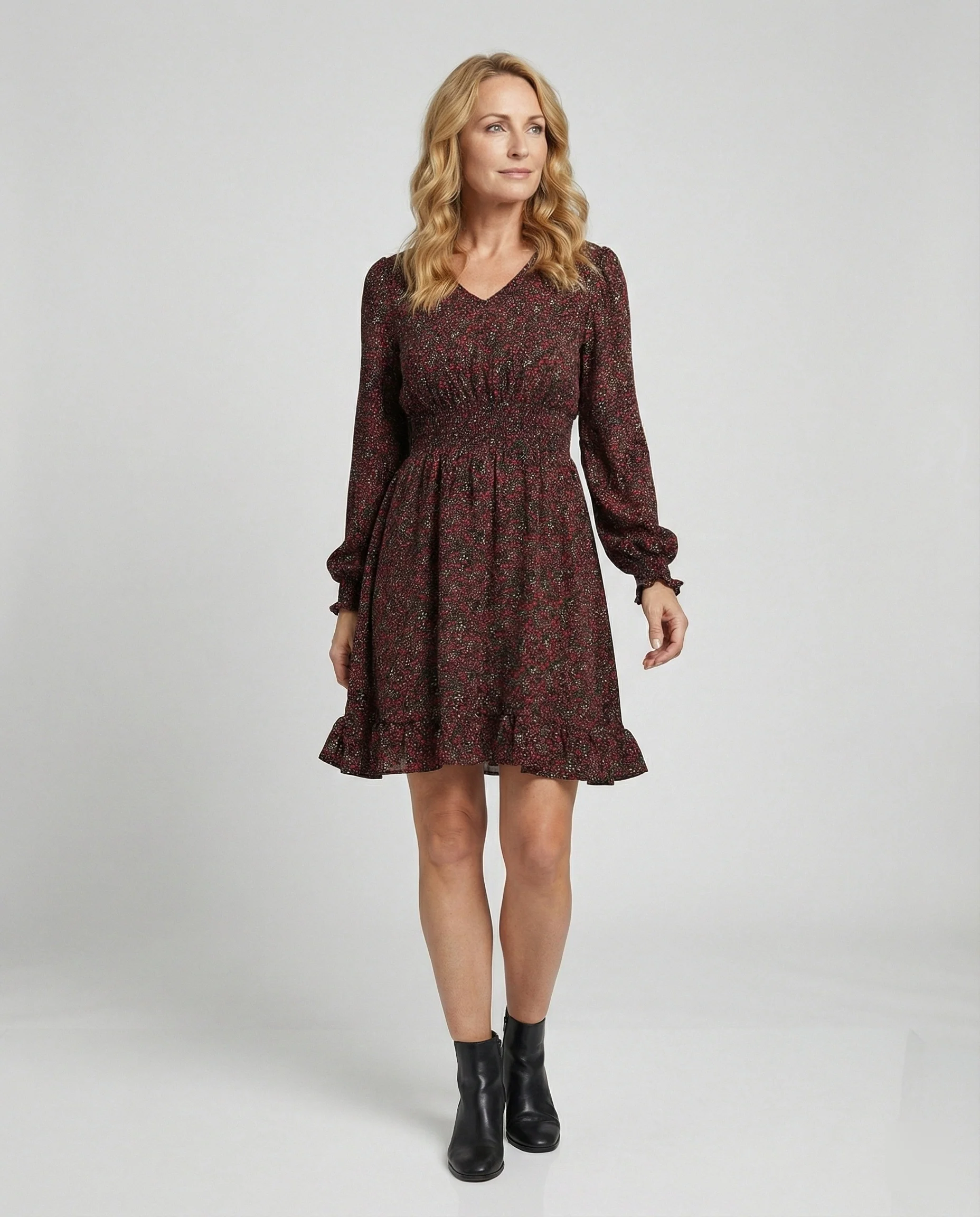 Damen A-Linie Kleid mit Smokbund