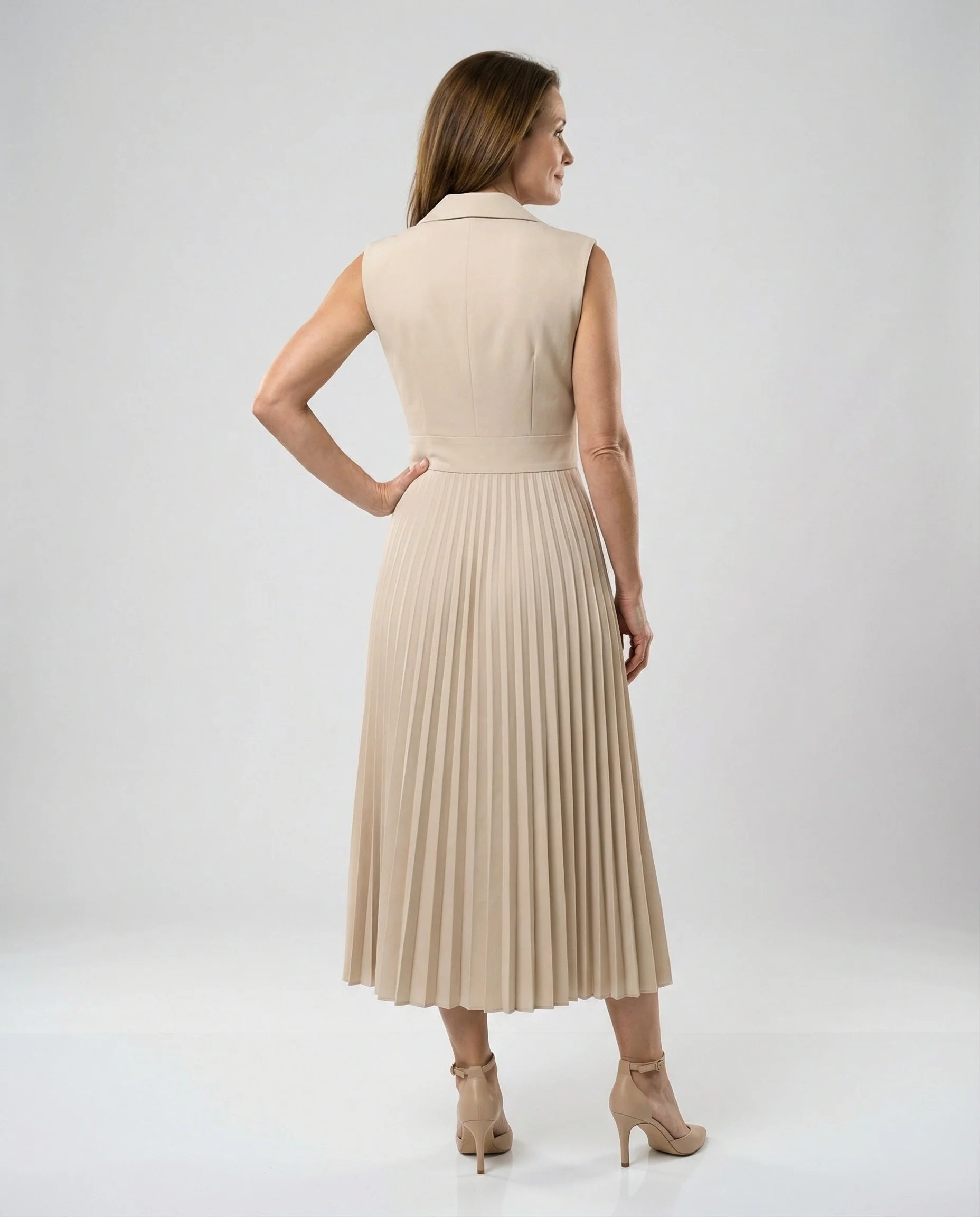 Damen Midikleid ärmellos mit Plisseerock - Image 2