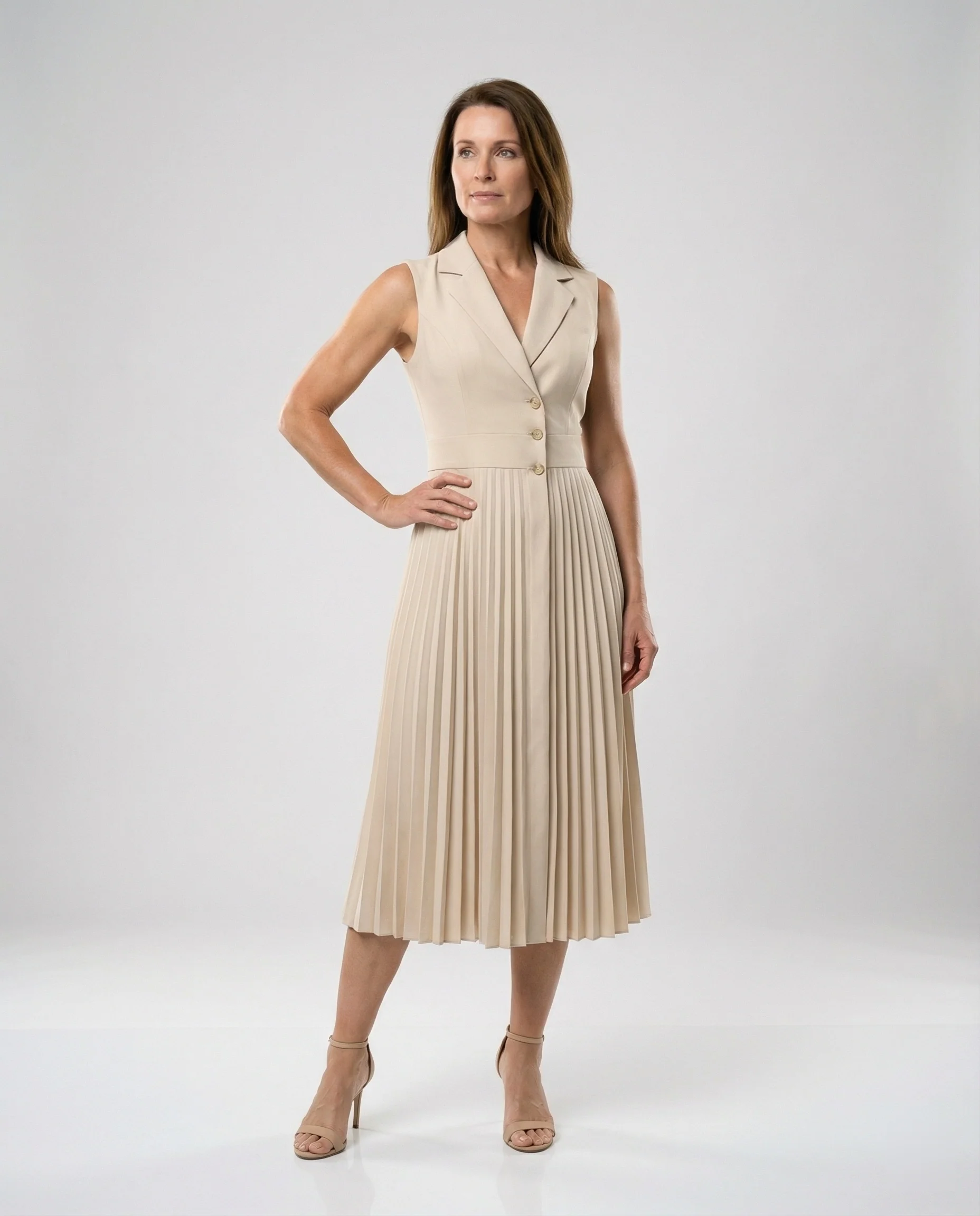 Damen Midikleid ärmellos mit Plisseerock - Image 4