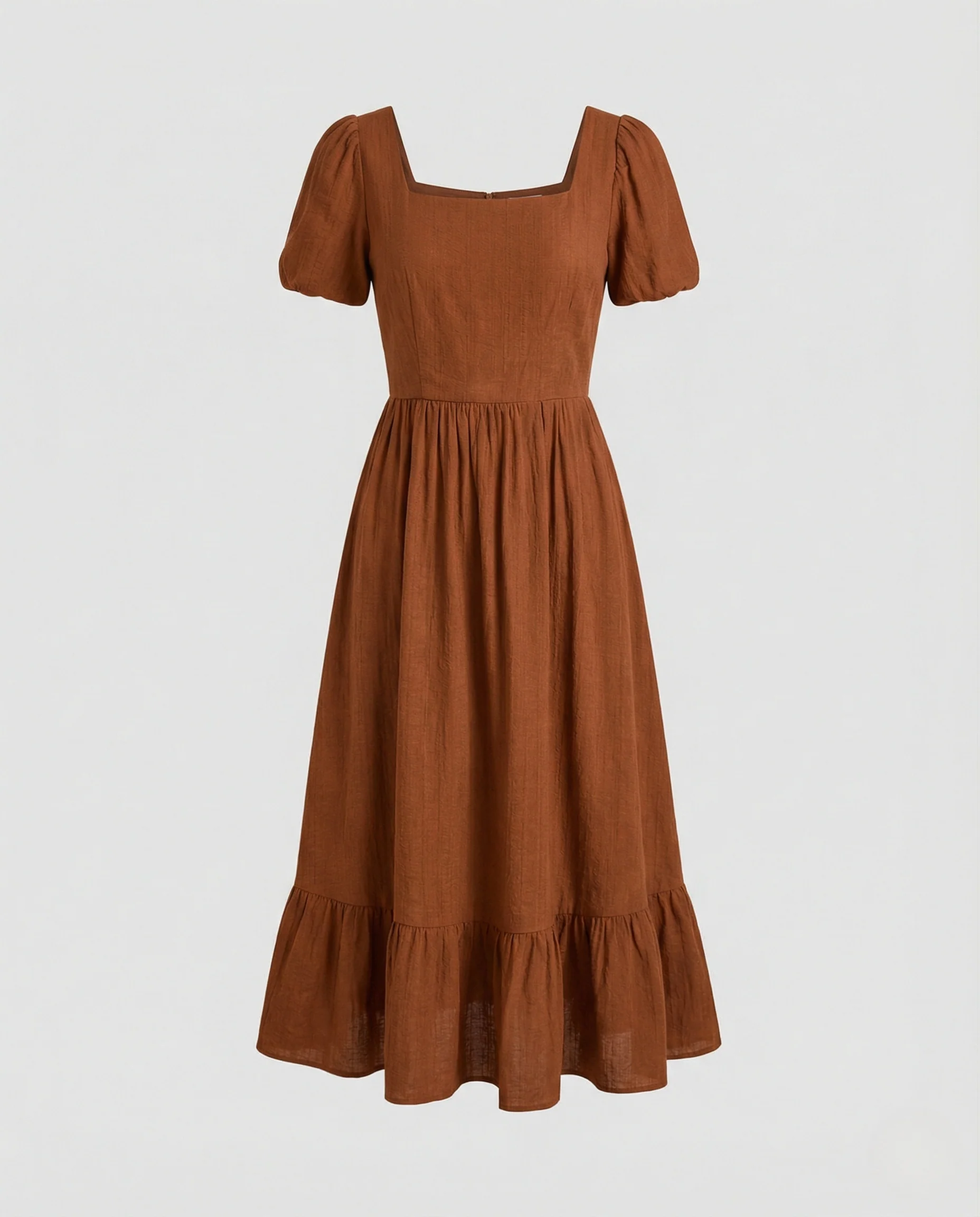 Damen Baumwoll-Leinen Maxikleid mit Puffärmeln - Image 5
