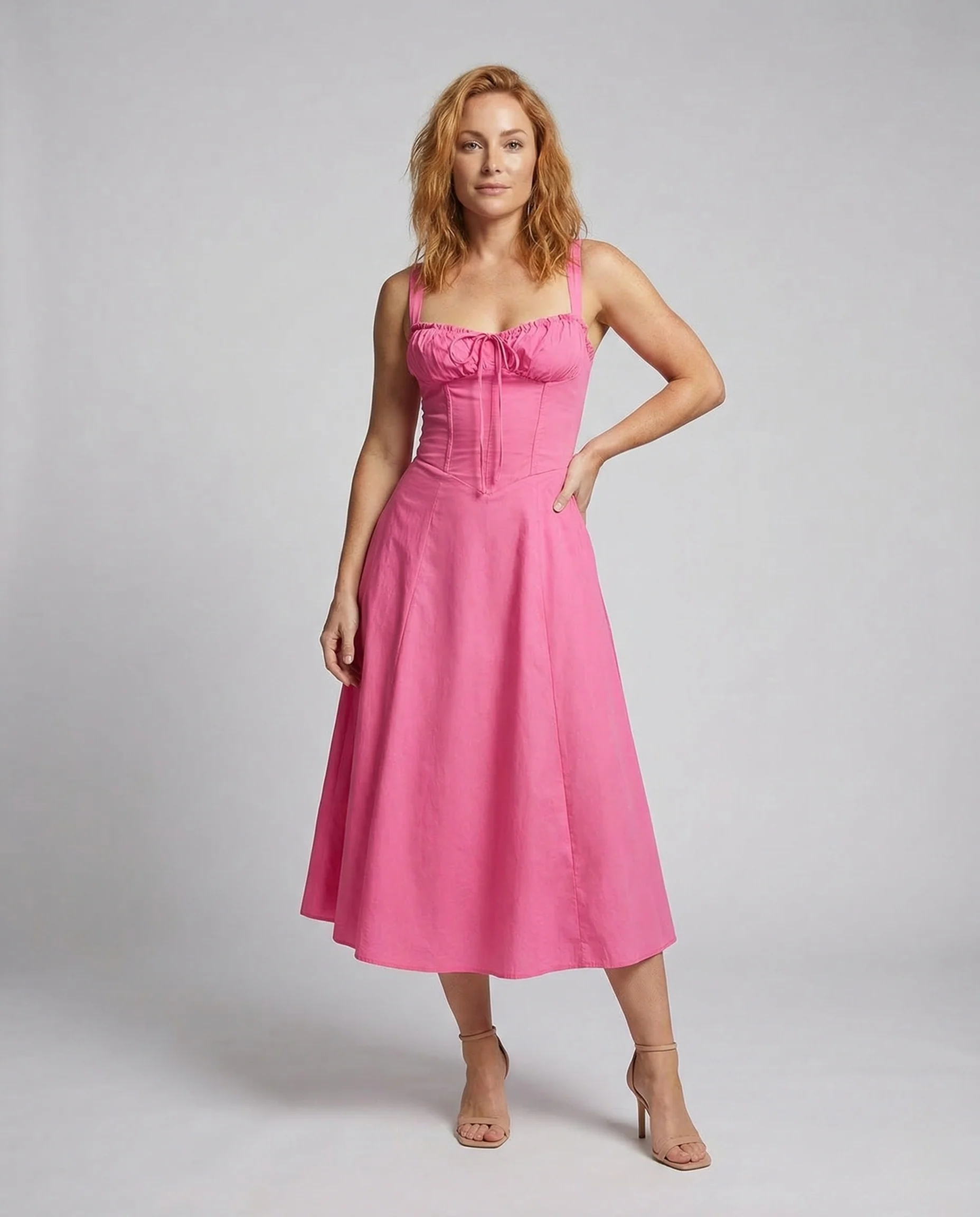 Damen Corsagen Midikleid A Linie