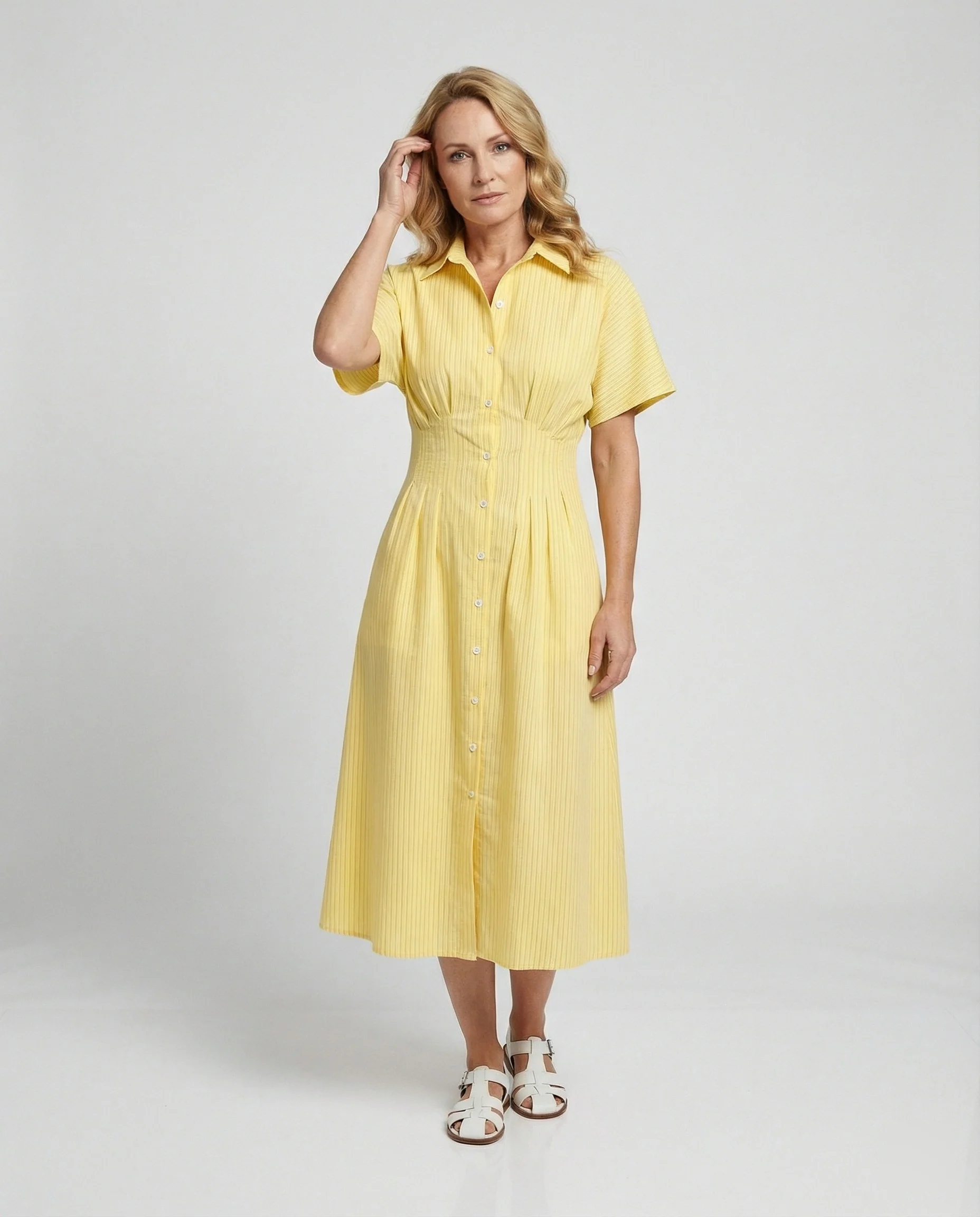 Damen Hemdkleid Midi mit Plissee - Image 2